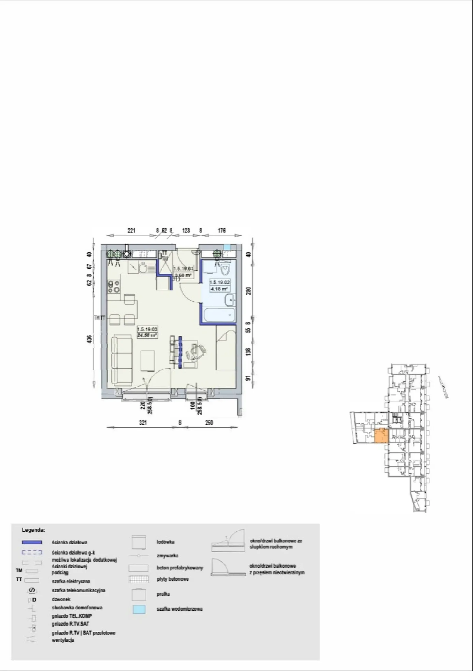 Floor plan: Lokal GWA 1/5/19/1a, 1 pok.