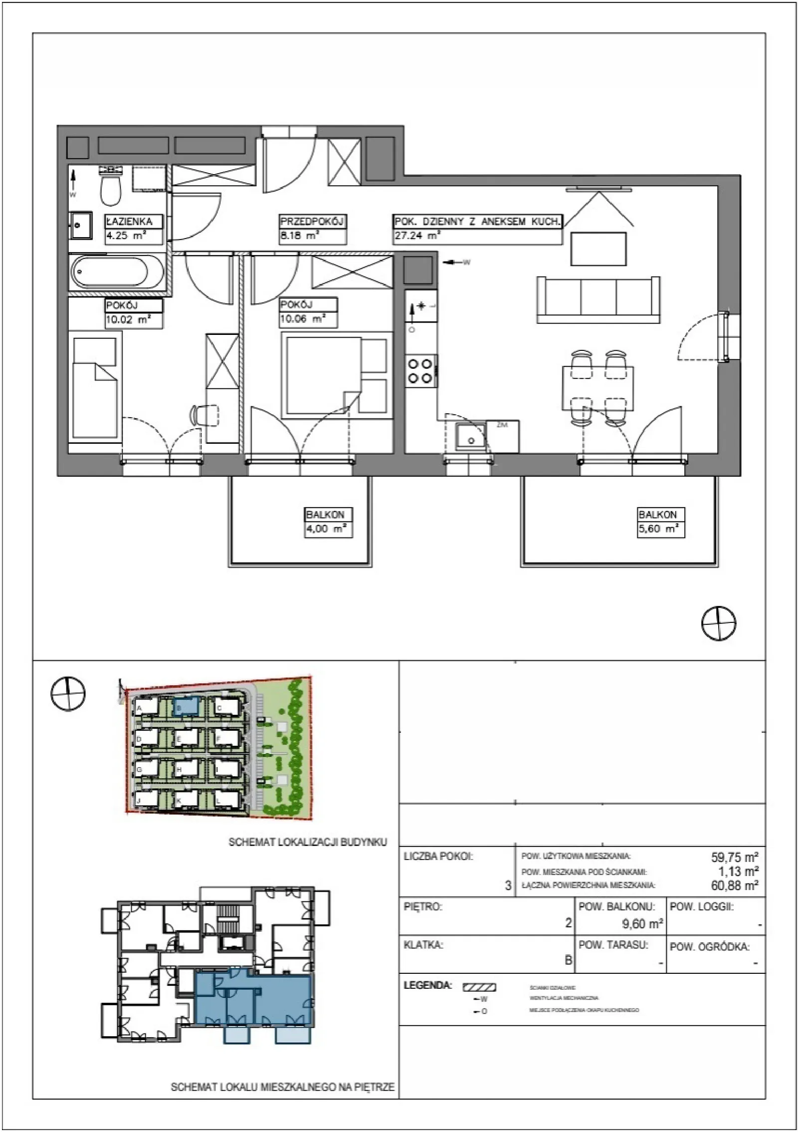 Floor plan: Apartment no. VV/B/2/2
