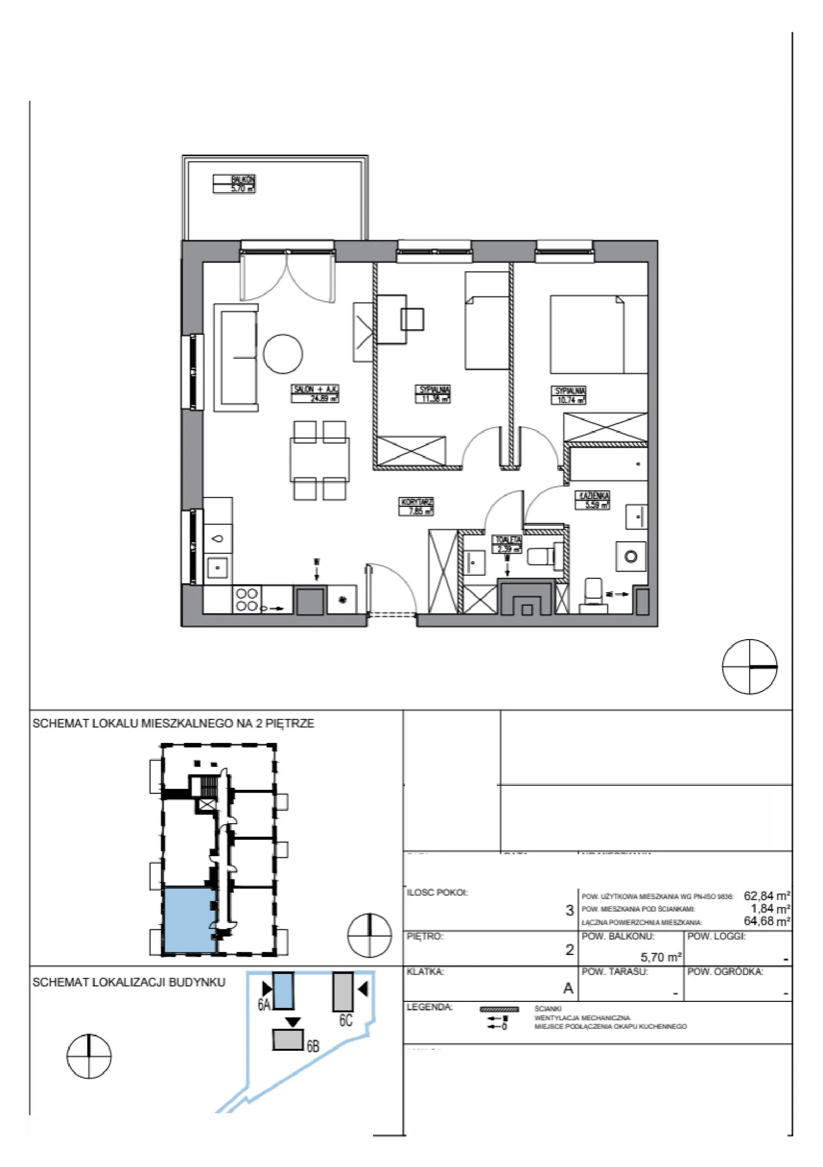 Rzut: Lokal KR6/A/2/5, 3 pok.