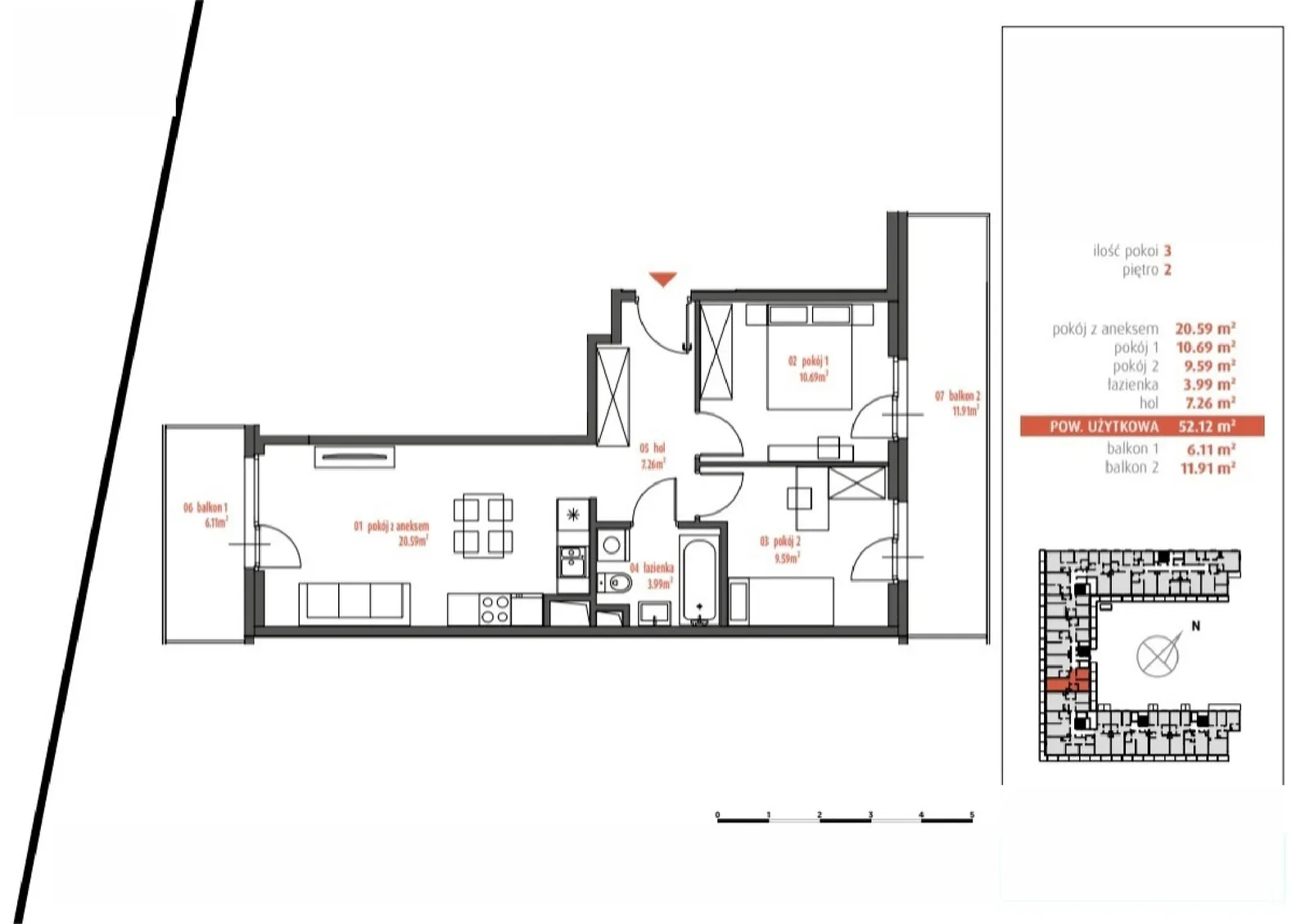 Floor plan: Apartment no. PUR/AC3.4