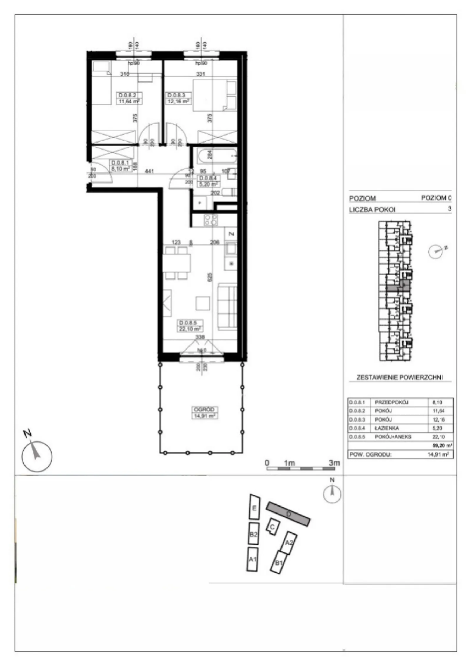 Rzut: Lokal AP-D-0-08, 3 pok.
