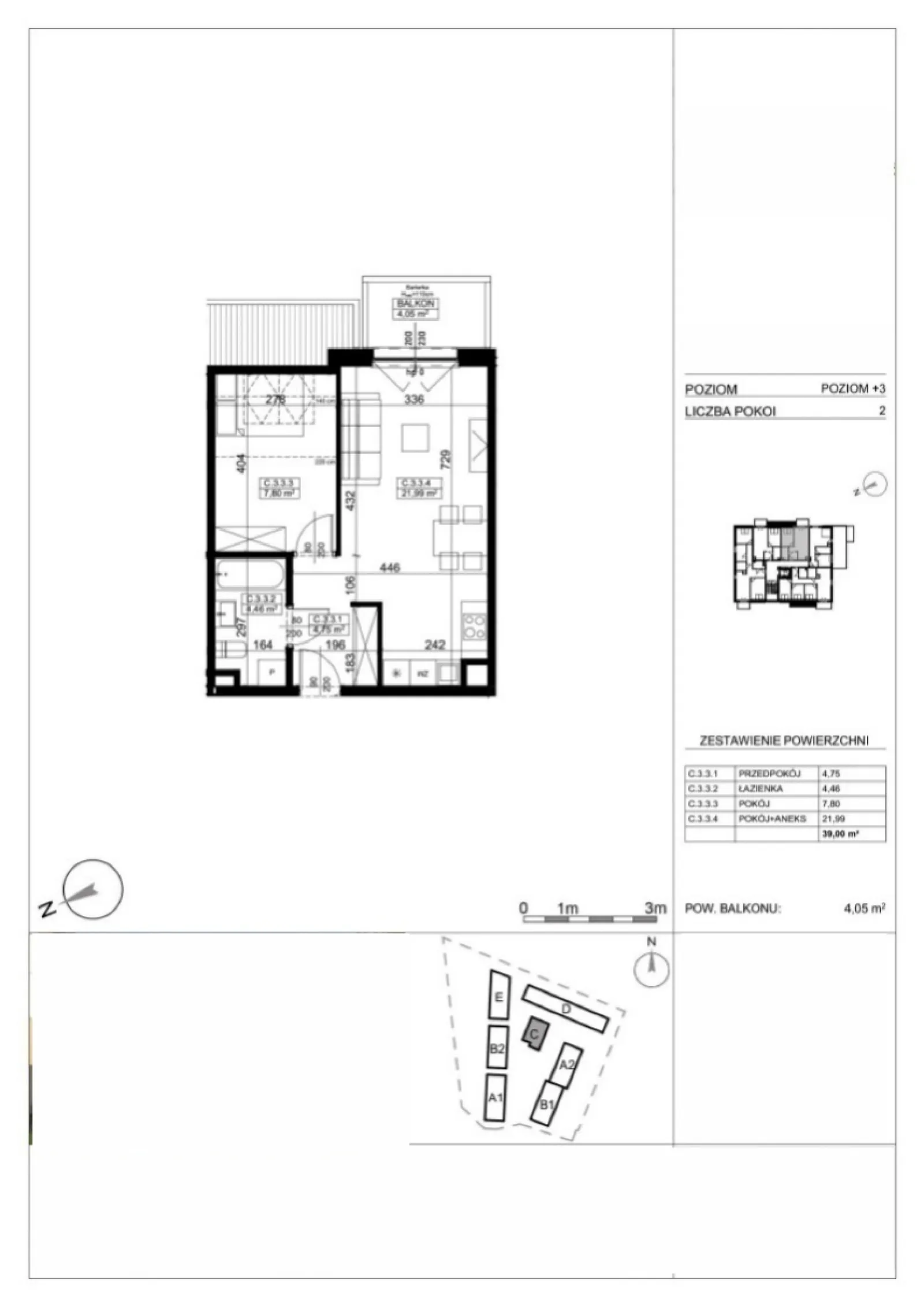 Floor plan: Lokal AP-C-3-03 M_3.3, 2 pok.