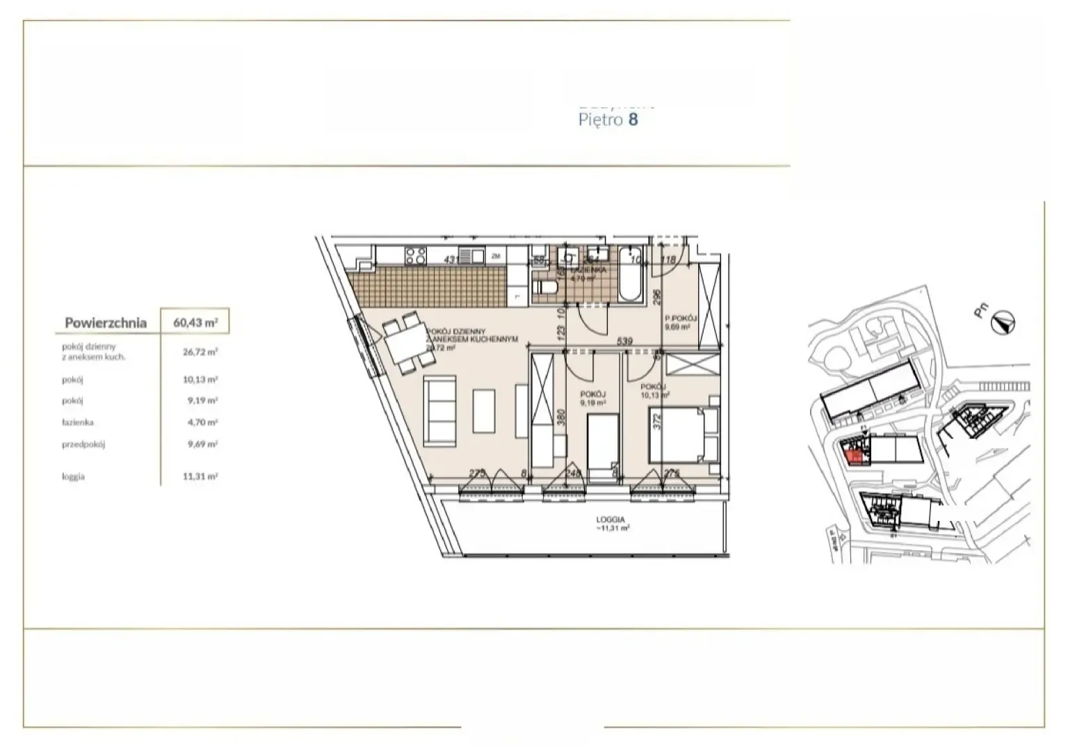 Floor plan: Apartment no. F1-8-63