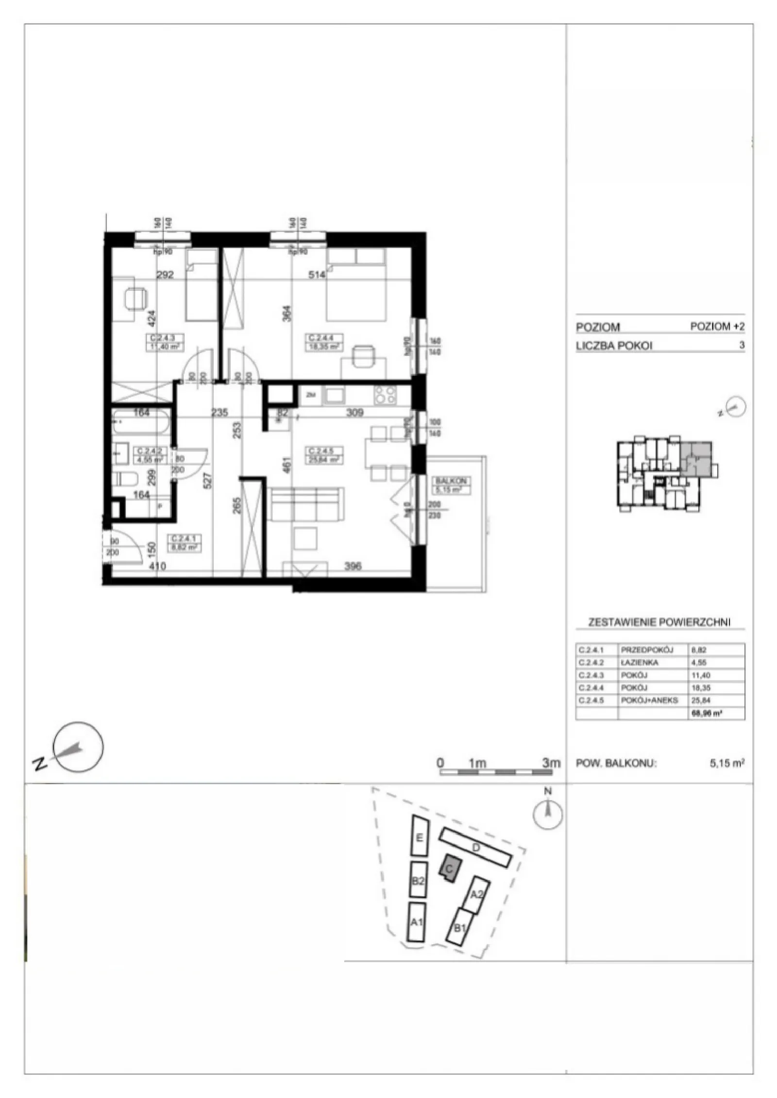 Floor plan: Lokal AP-C-2-04 M_2.4, 3 pok.