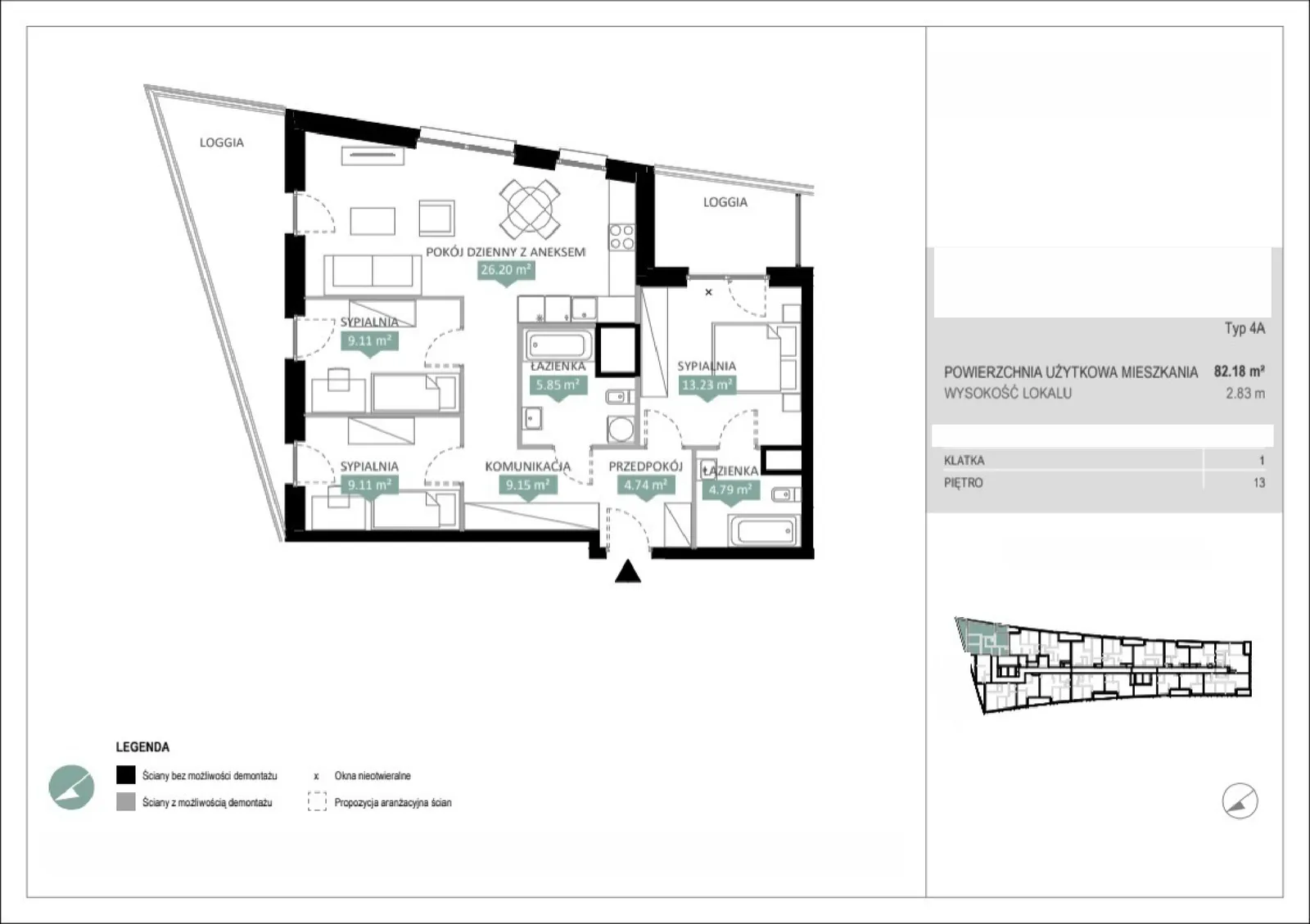 Floor plan: Lokal A1 91, 4 pok.