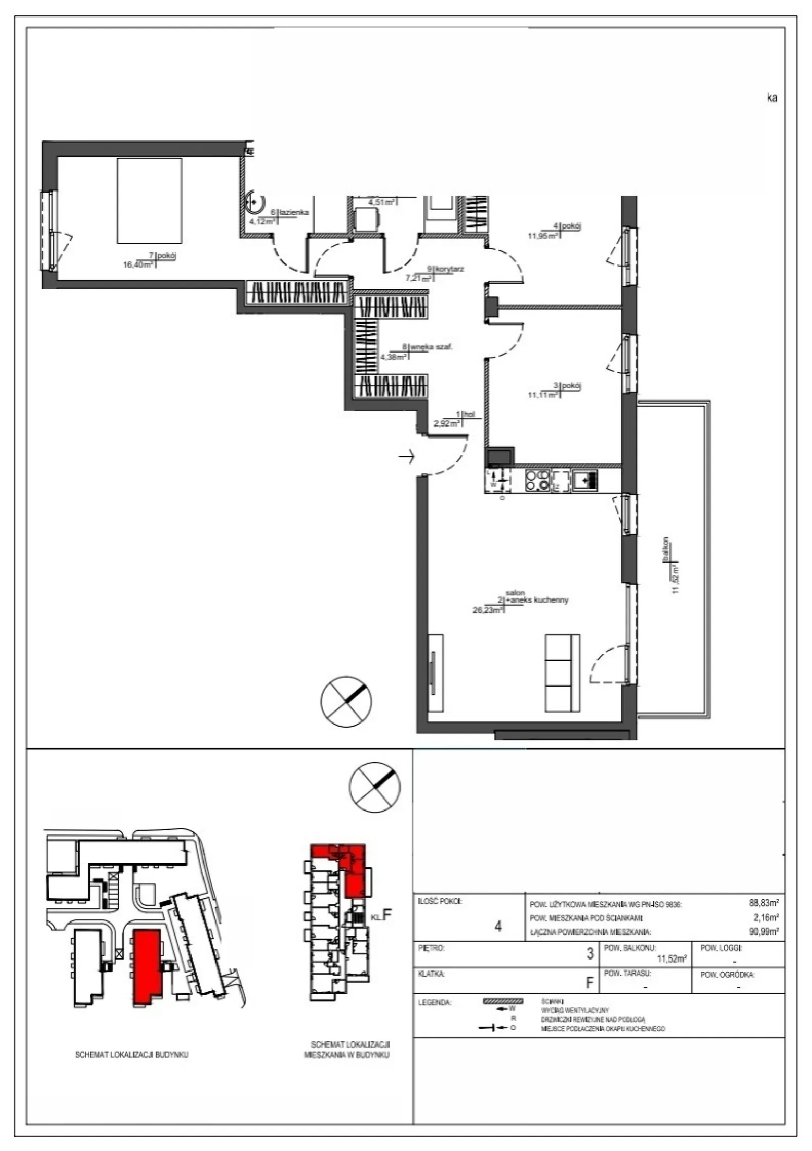 Rzut: Lokal RM/2A/F/3/7, 4 pok.