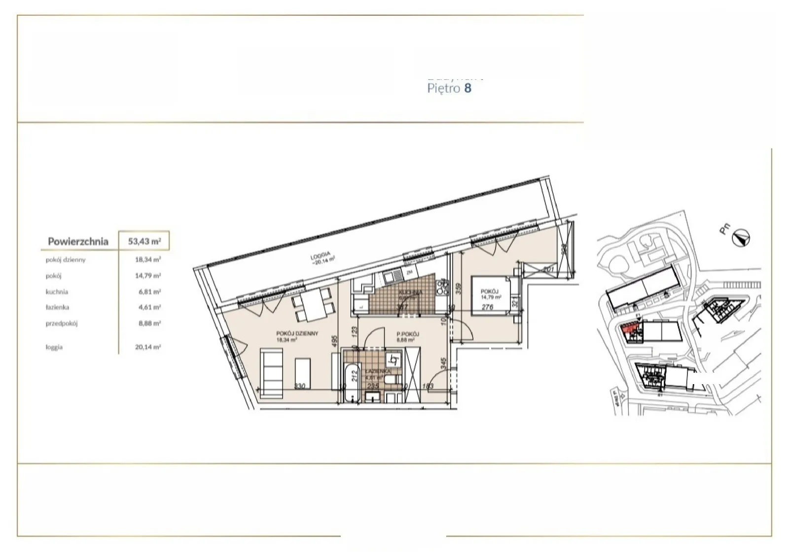 Floor plan: Apartment no. F1-8-64
