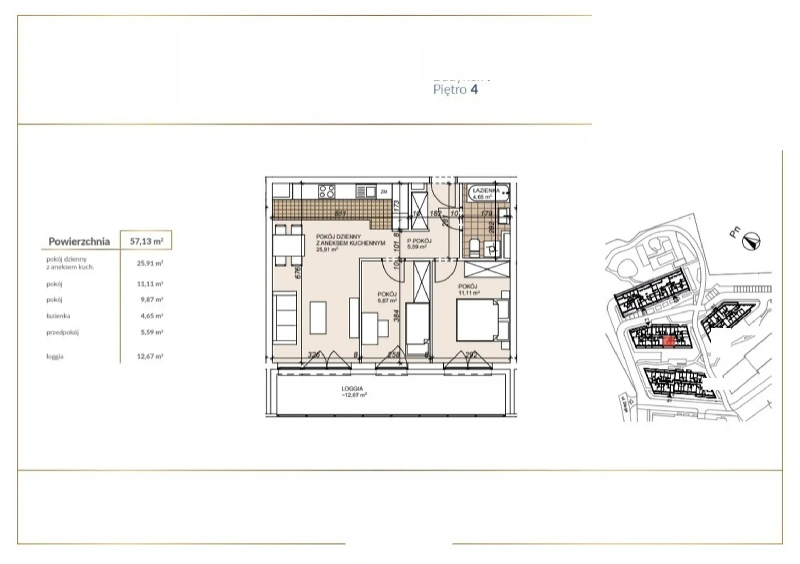 Floor plan: Apartment no. F1-4-45