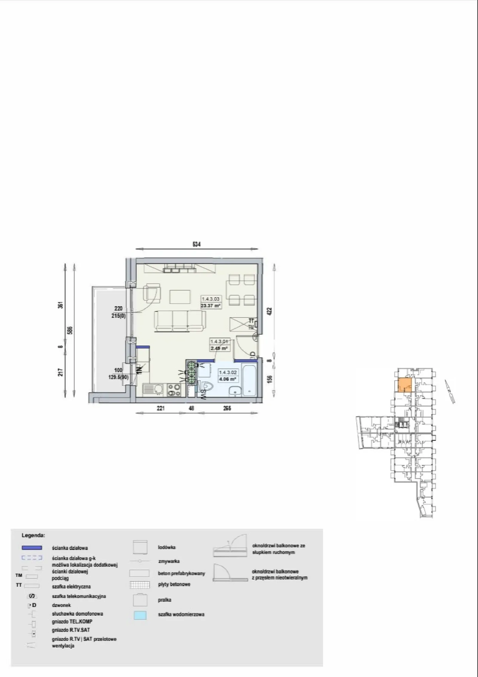 Планировка: Lokal GWA 1/4/3/1a, 1 pok.