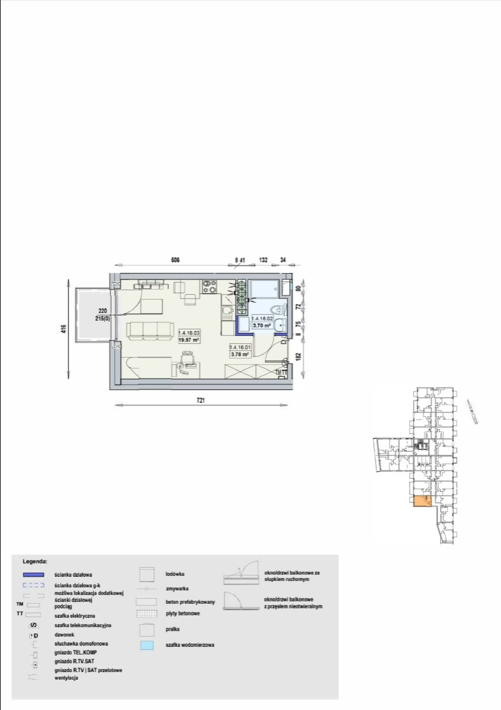 Floor plan: Lokal GWA 1/4/16/1a, 1 pok.