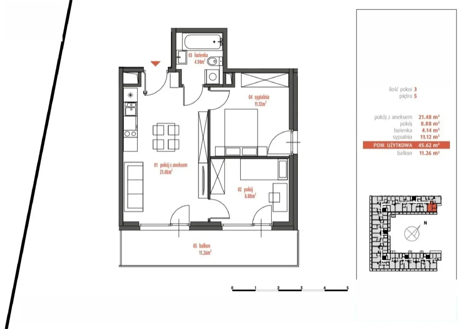 Floor plan: Apartment no. PUR/AA6.5