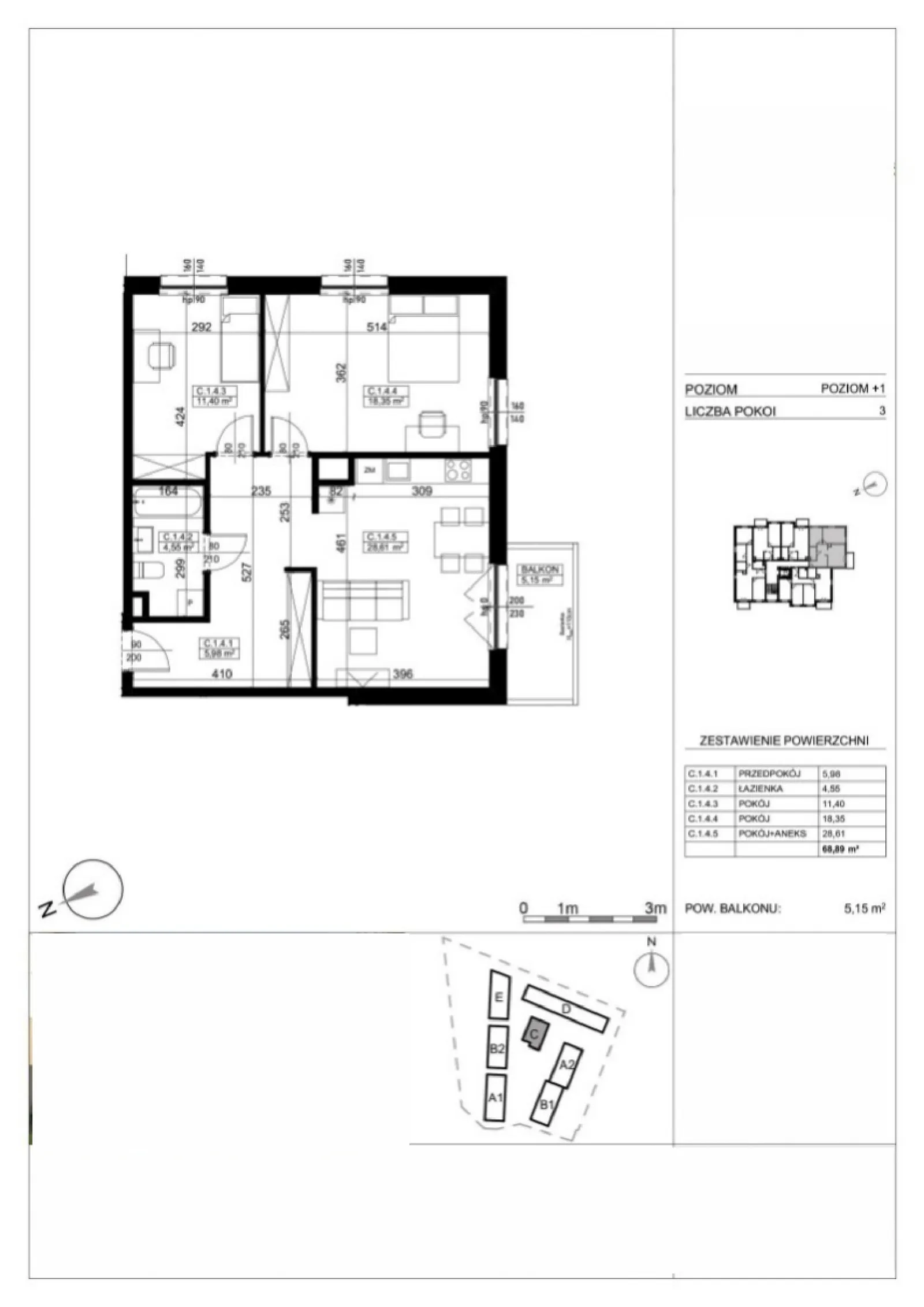 Floor plan: Lokal AP-C-1-04 M_1.4, 3 pok.
