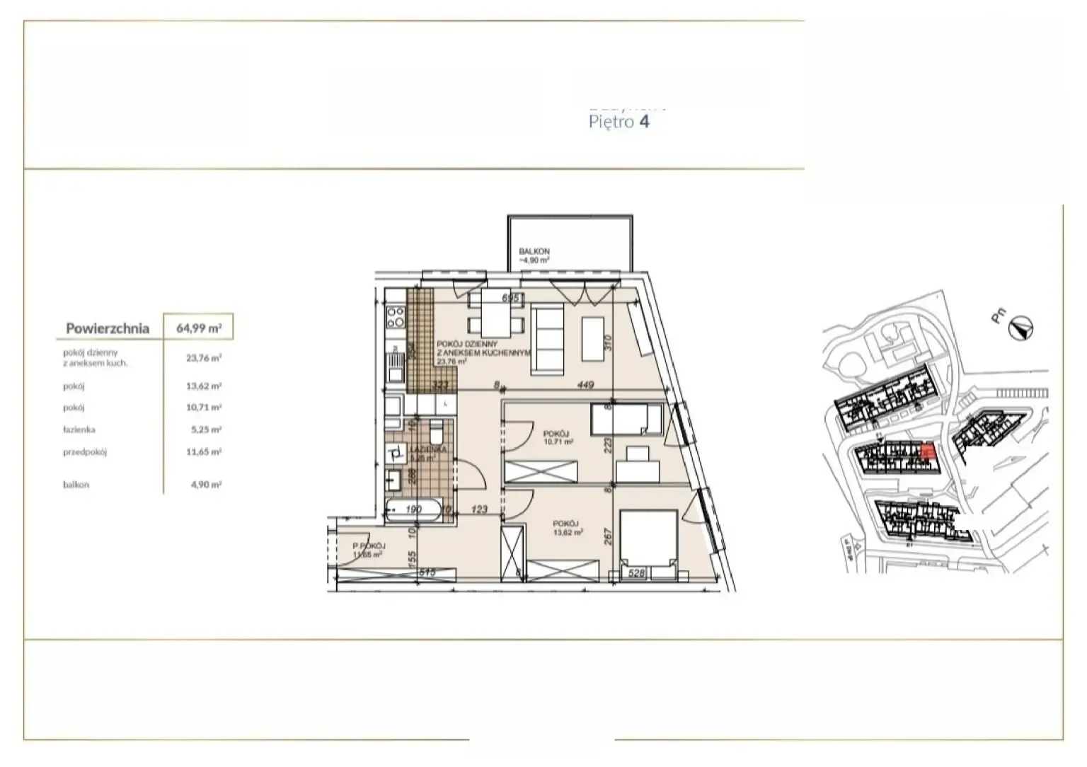 Floor plan: Apartment no. F1-4-43