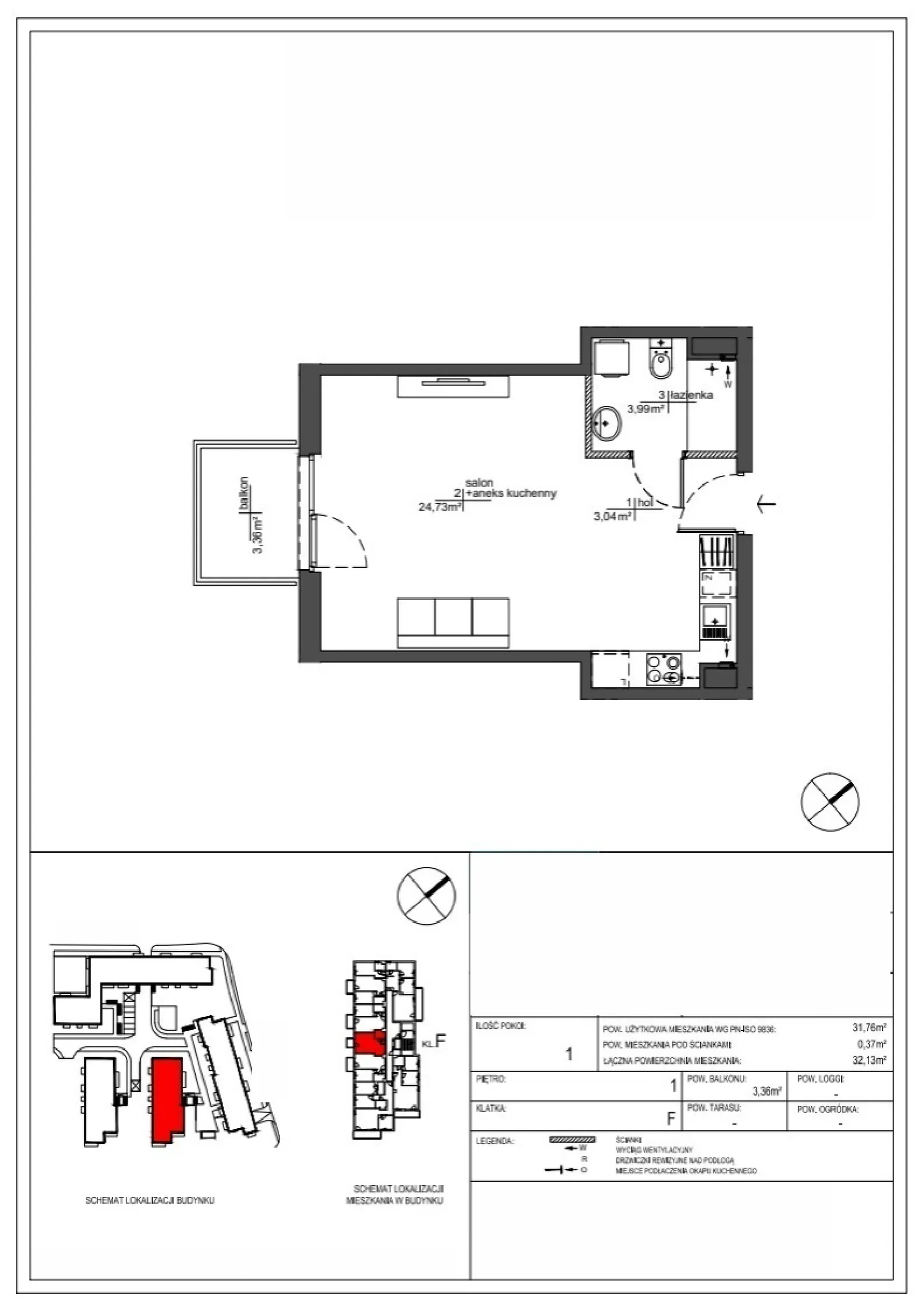 Rzut: Lokal RM/2A/F/1/4, 1 pok.
