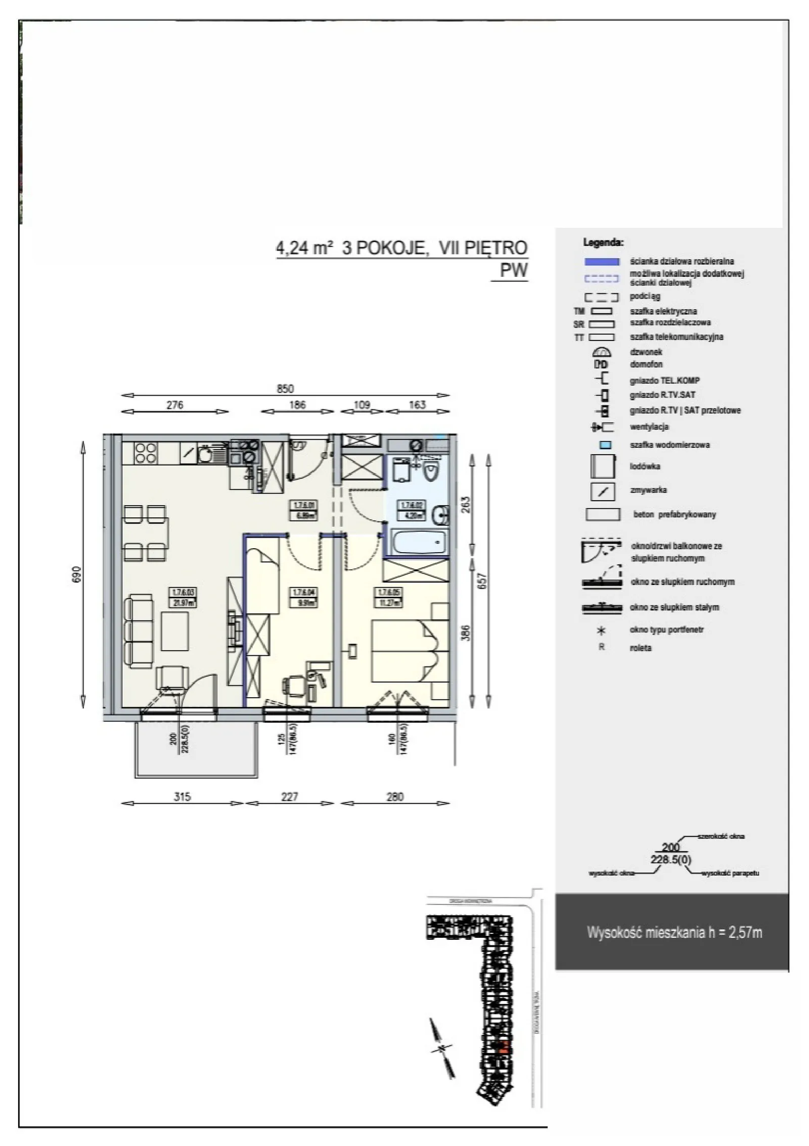 Floor plan: Lokal K1 1/7/6/3a, 3 pok.