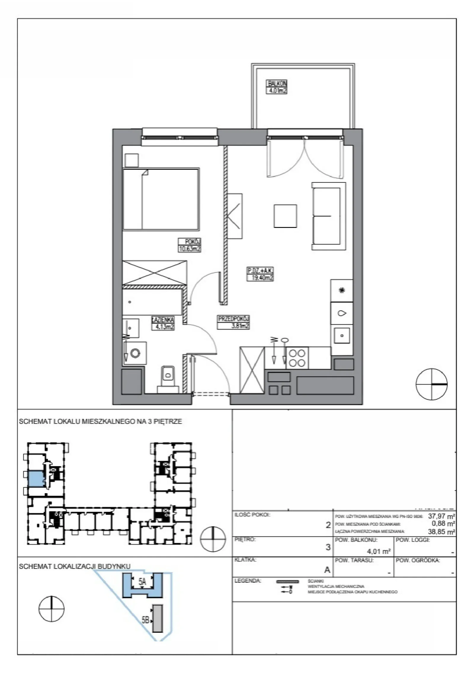 Rzut: Lokal KR5/A/3/2, 2 pok.
