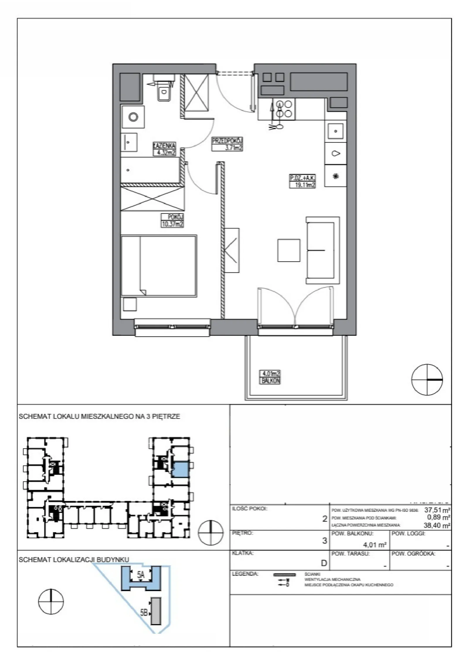 Rzut: Lokal KR5/D/3/3, 2 pok.