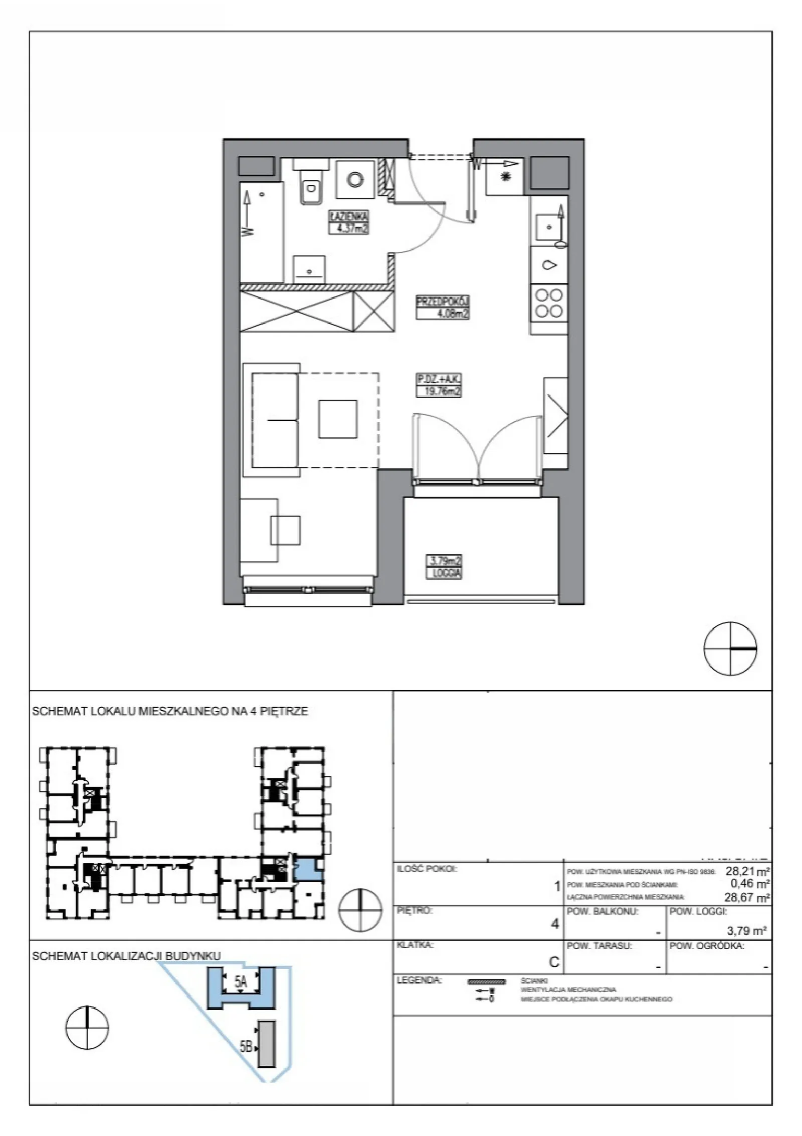 Rzut: Lokal KR5/C/4/2, 1 pok.