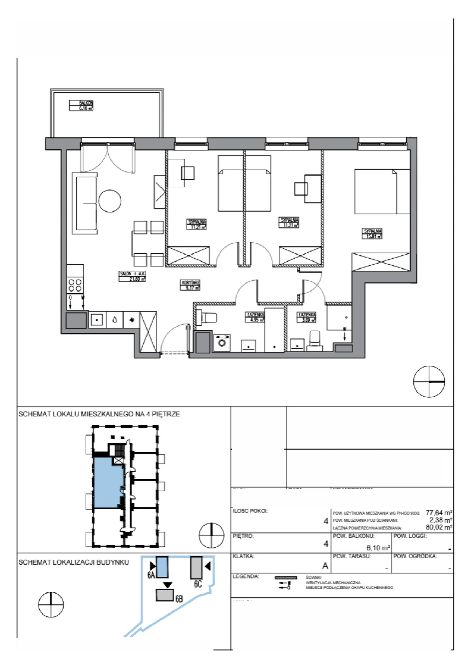 Rzut: Lokal KR6/A/4/6, 4 pok.