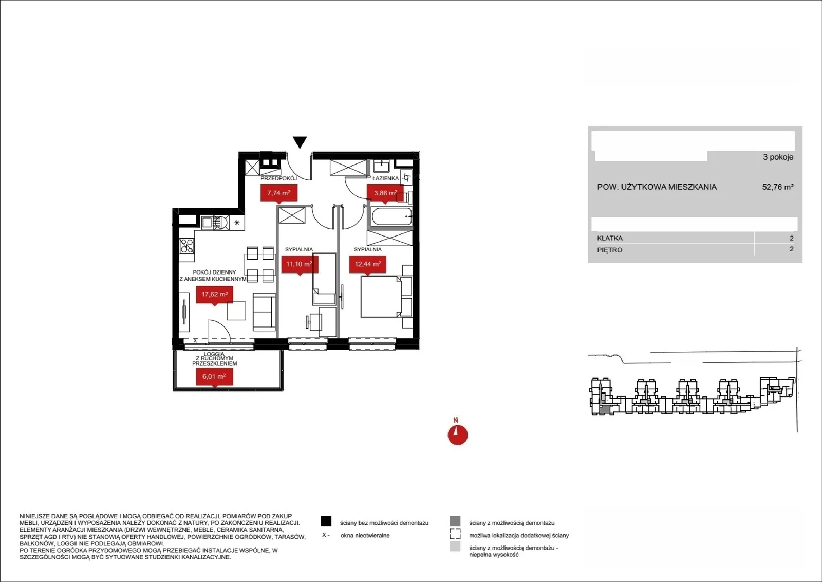 Floor plan: Lokal WR3 2/2/5/3a, 3 pok.