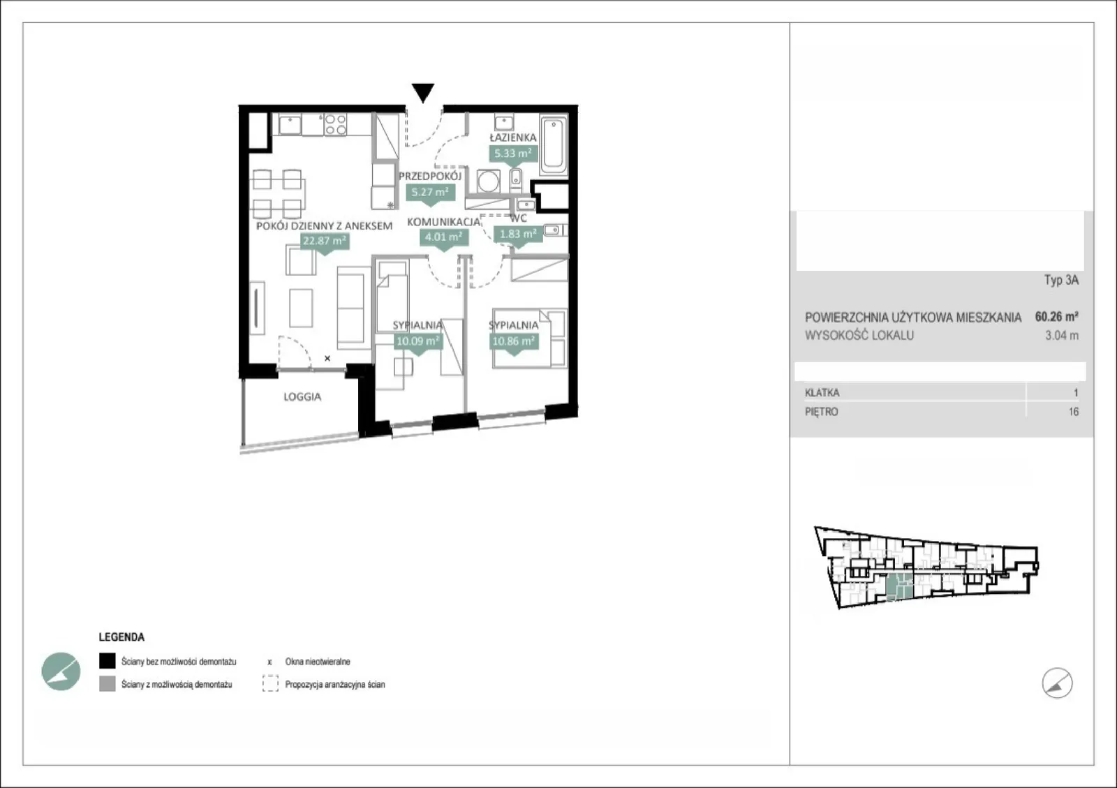 Floor plan: Lokal A1 106, 3 pok.