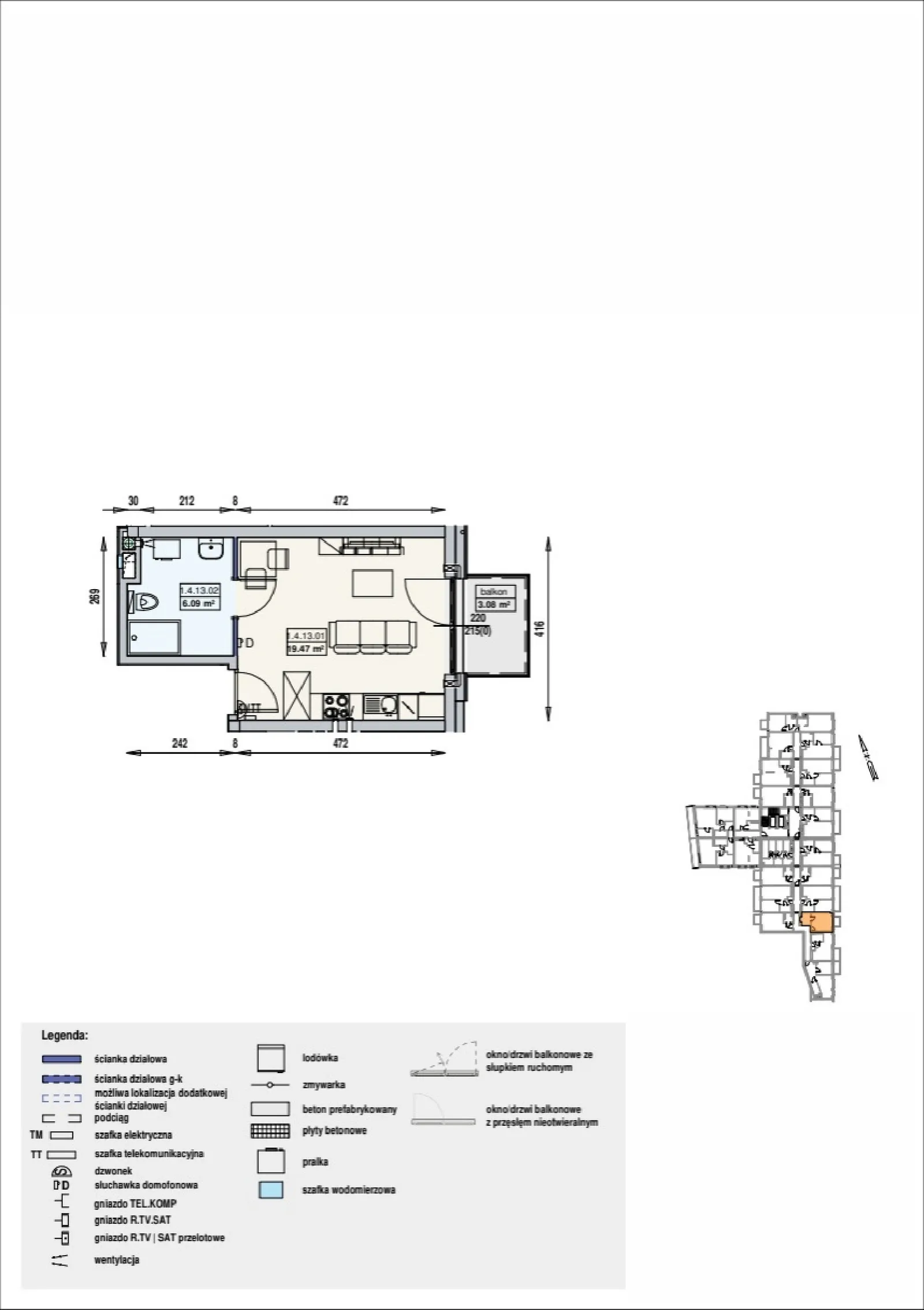 Floor plan: Lokal GWA 1/4/13/1a, 1 pok.