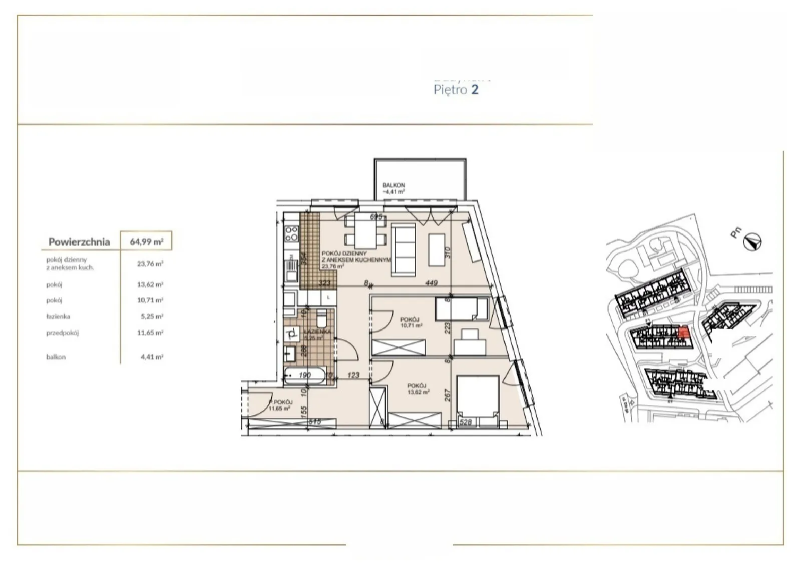 Floor plan: Apartment no. F1-2-23