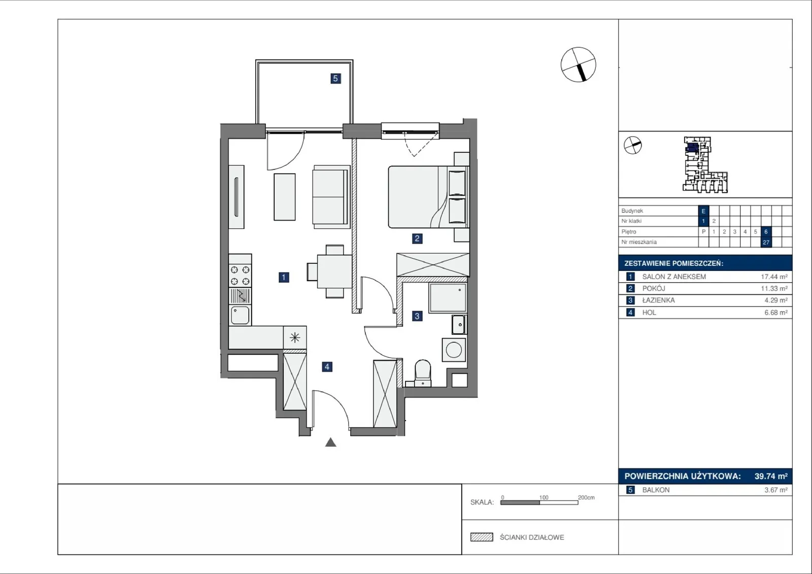 Floor plan: Lokal E 27, 2 pok.