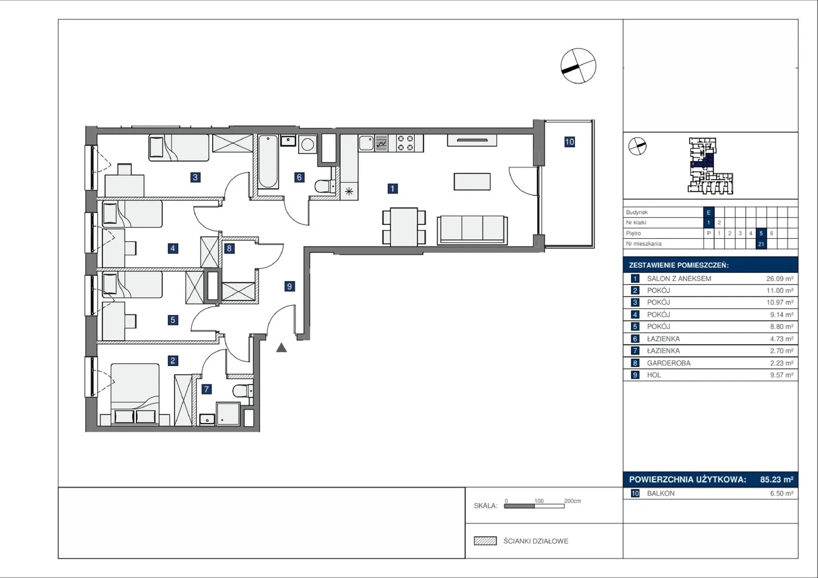 Floor plan: Lokal E 21, 5 pok.