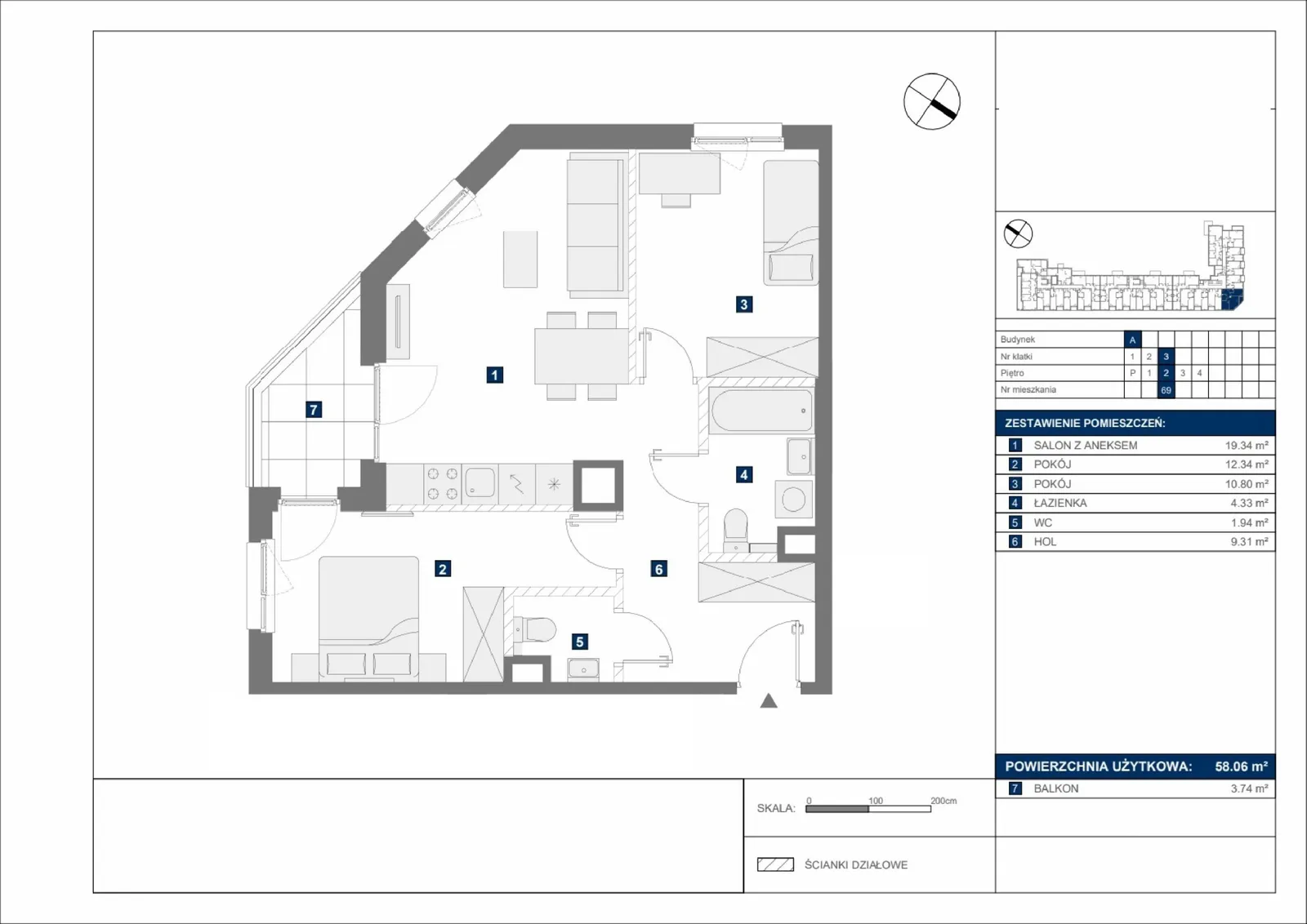 Floor plan: Apartment no. A69