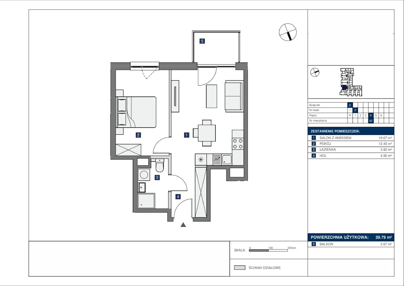 Floor plan: Lokal E 62, 2 pok.