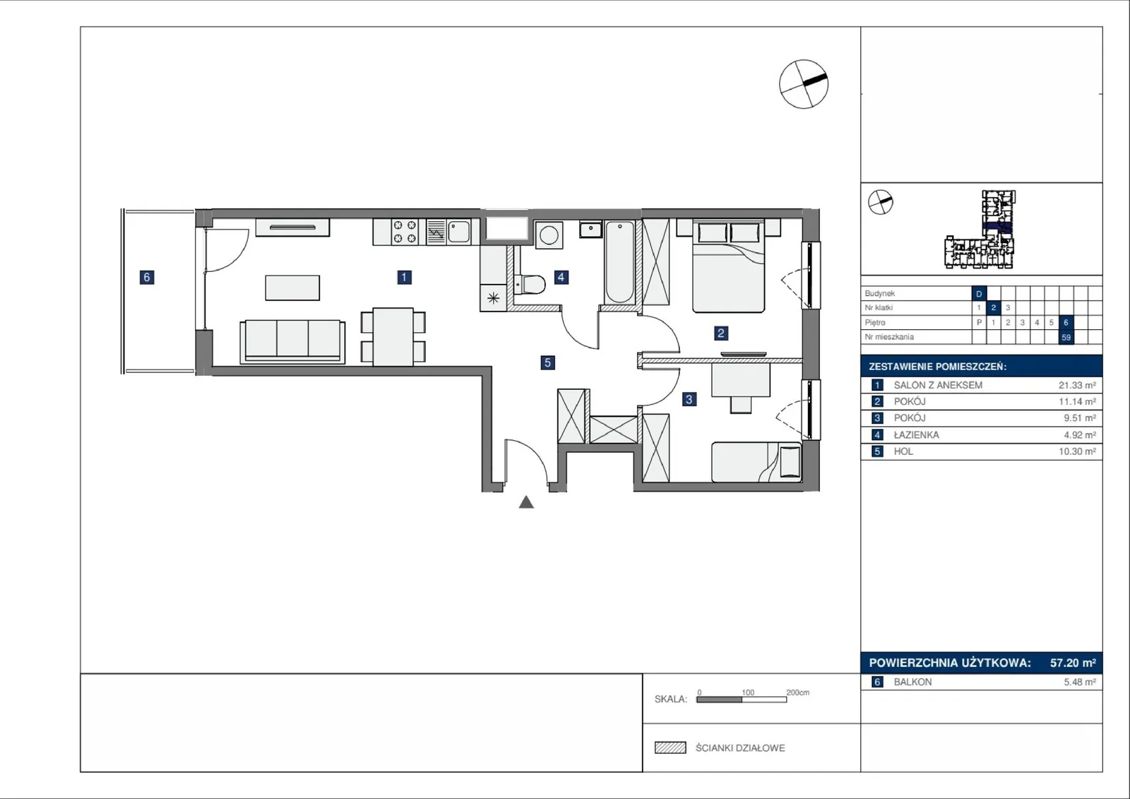 Floor plan: Lokal D 59, 3 pok.