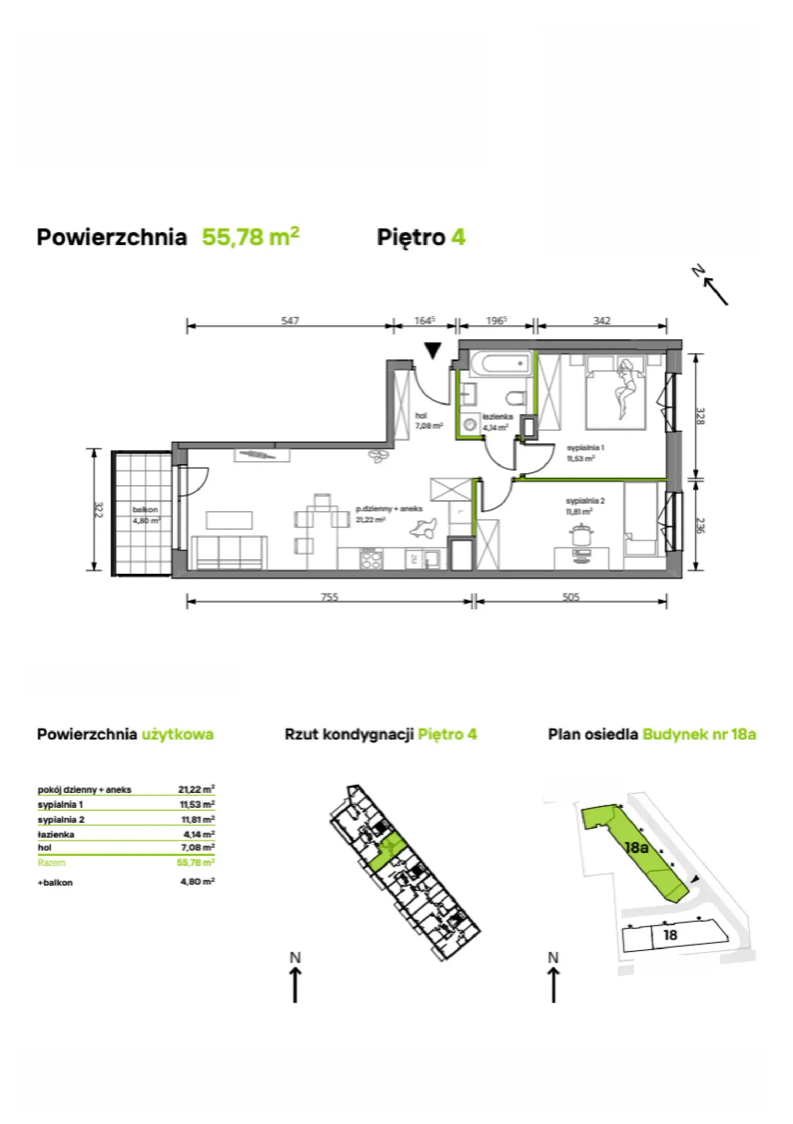 Rzut: Lokal 18A/021, 3 pok.