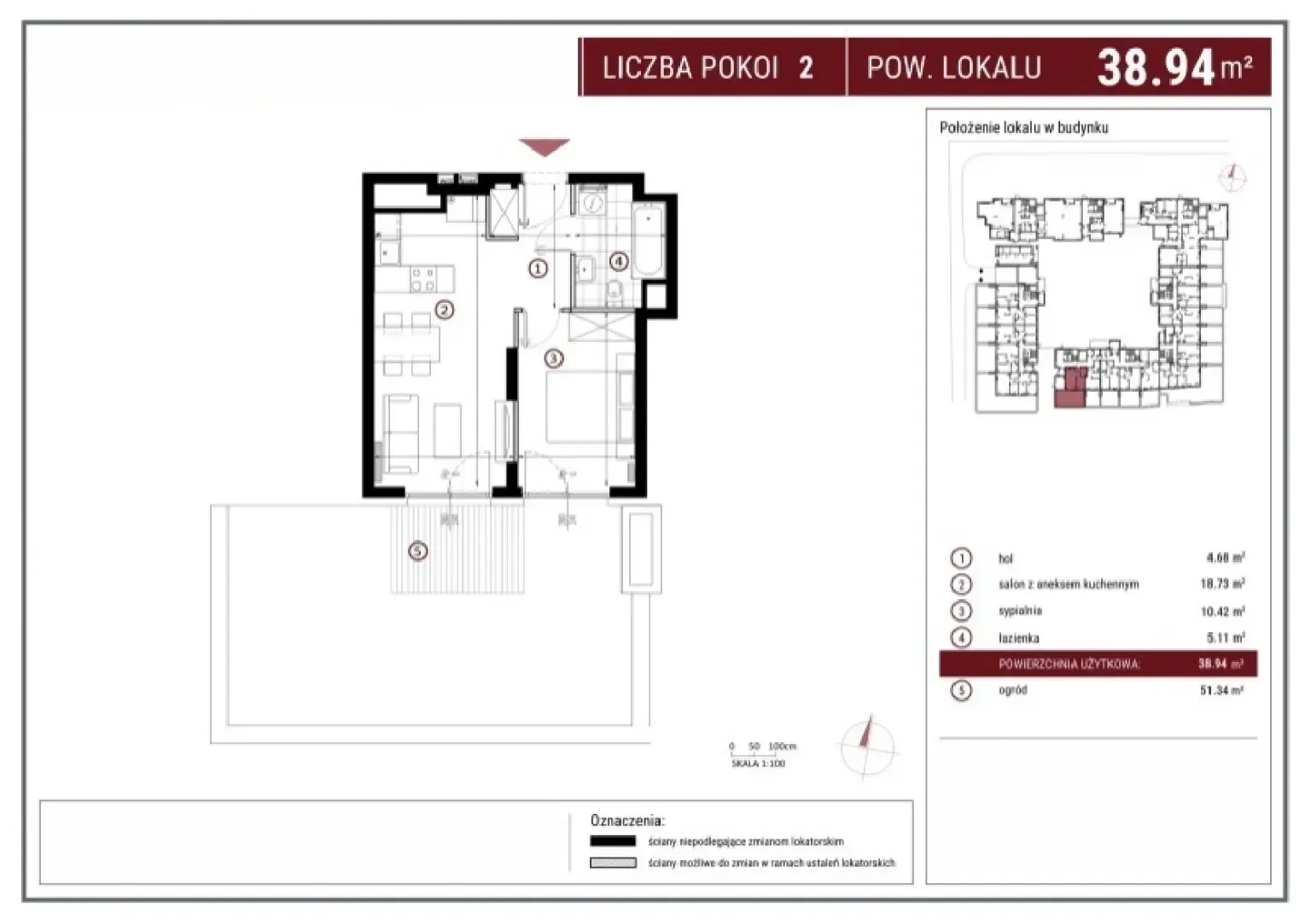 Rzut: Lokal E/1/104, 2 pok.