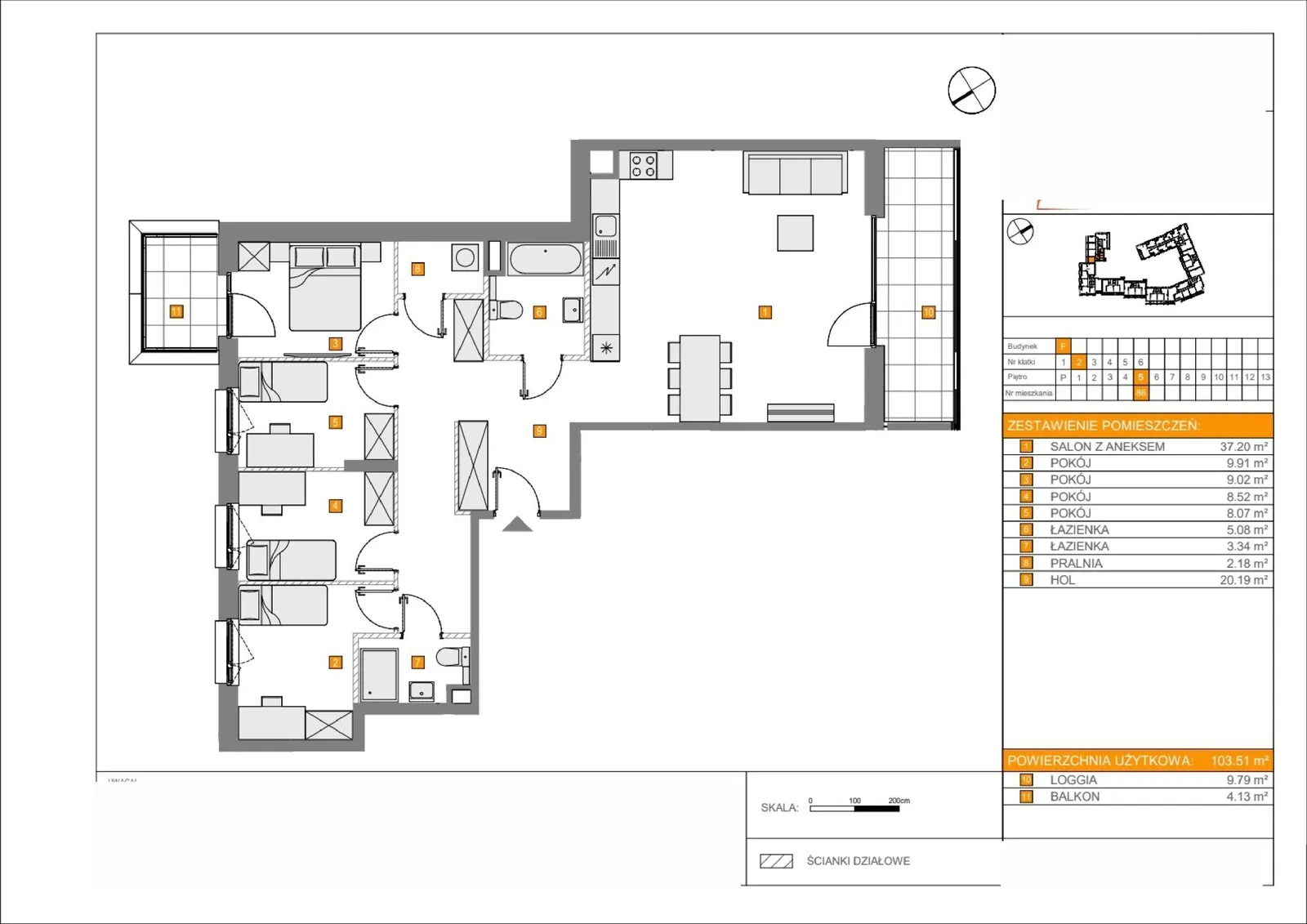 Floor plan: Lokal F 86, 5 pok.