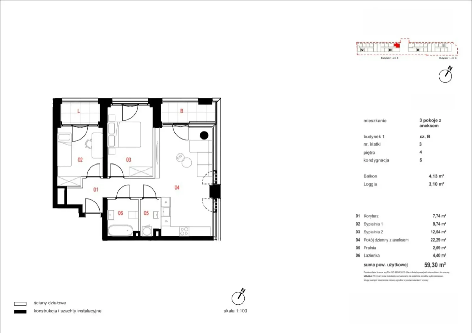 Rzut: Lokal B/03/04/125, 3 pok.