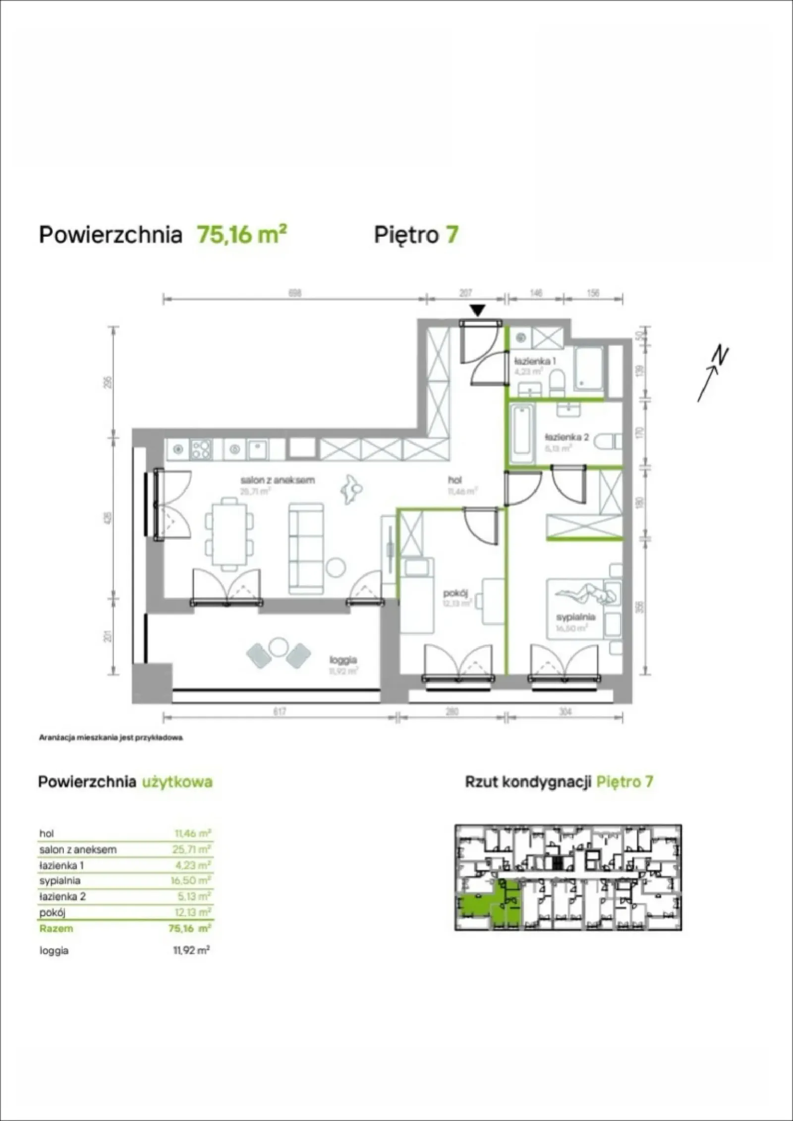 Rzut: Lokal 7/A/01, 3 pok.