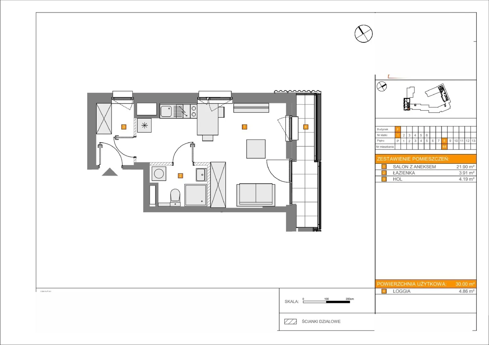Floor plan: Lokal F 44, 1 pok.