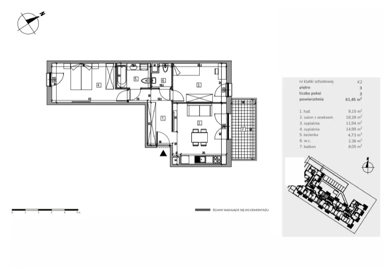 Rzut: Lokal Apartament M3/09, 3 pok.