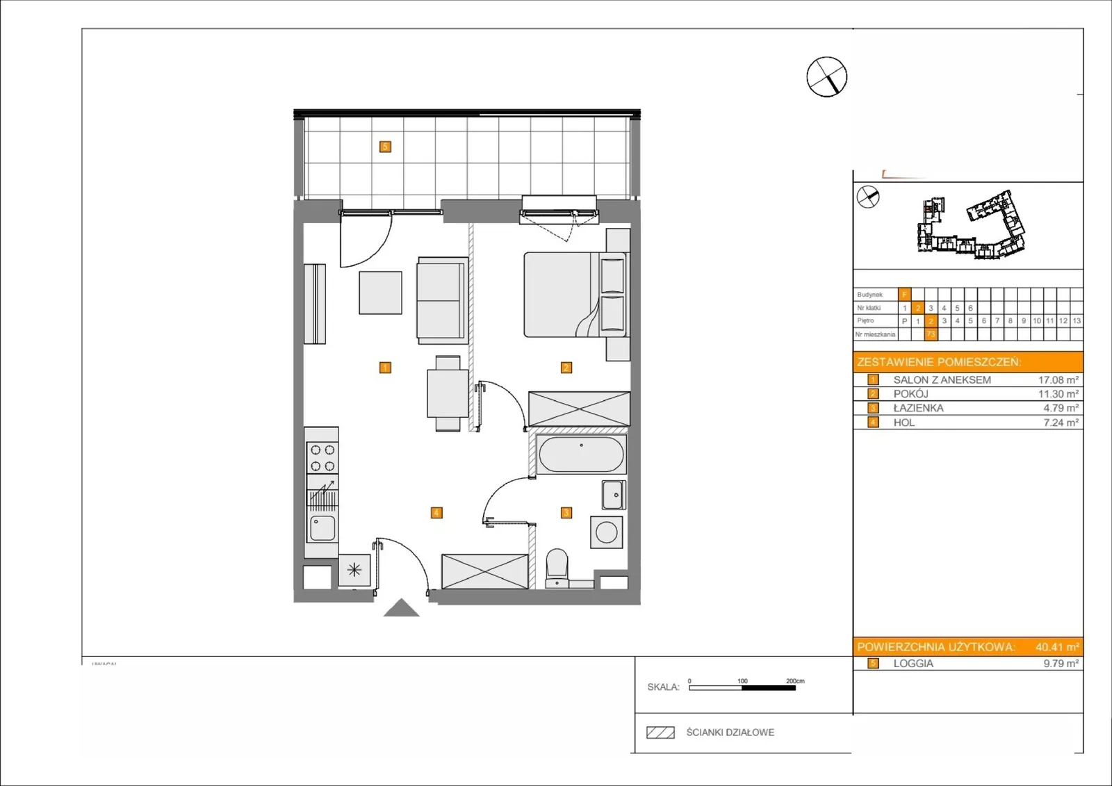 Floor plan: Lokal F 73, 2 pok.