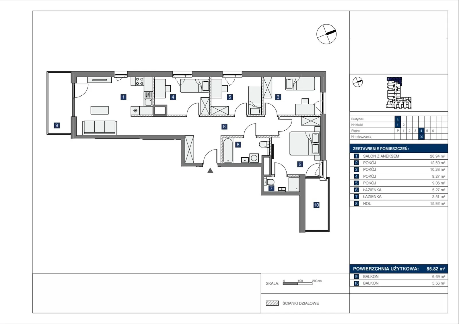 Floor plan: Lokal E 20, 5 pok.
