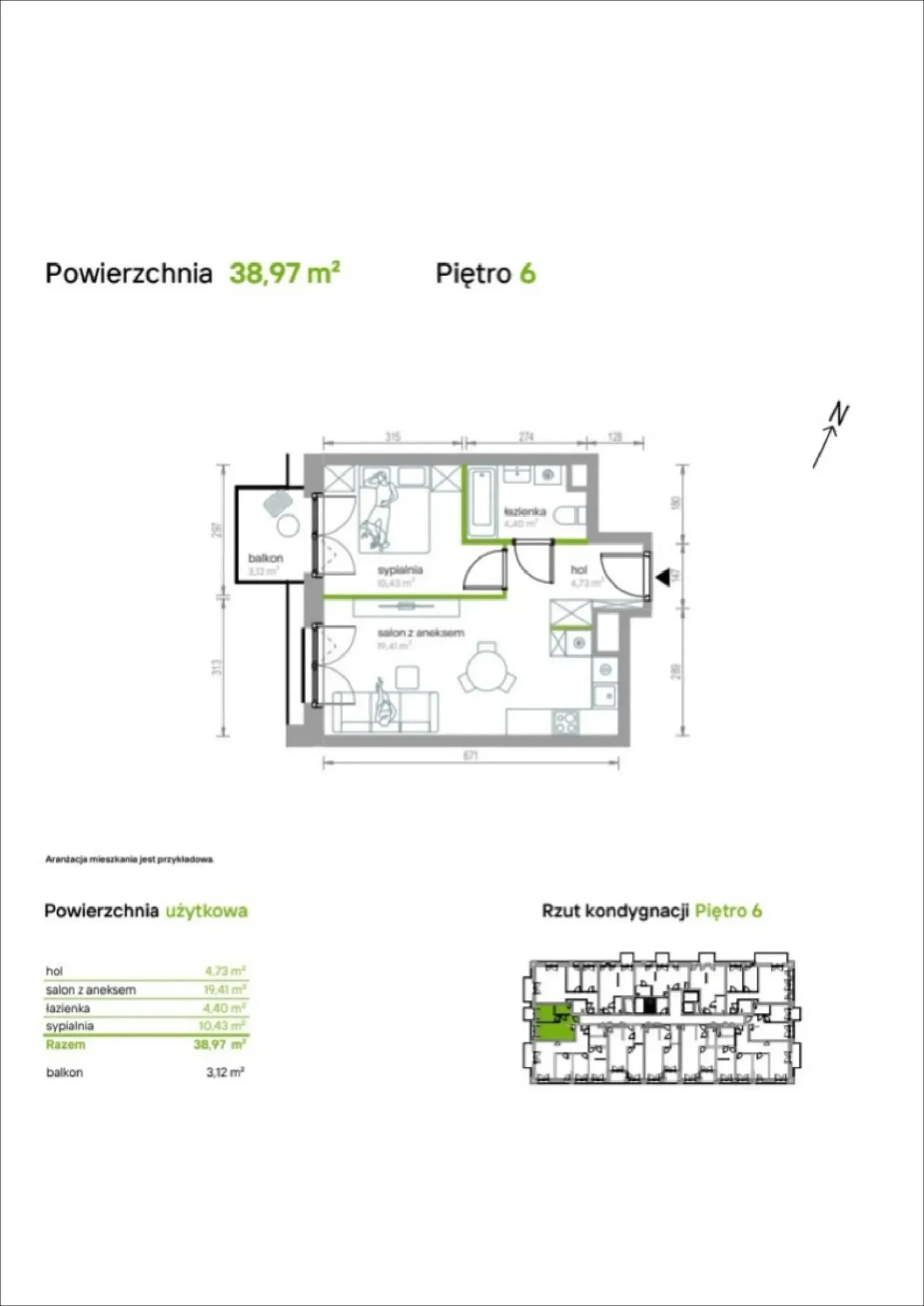 Rzut: Lokal 6/A/12, 2 pok.