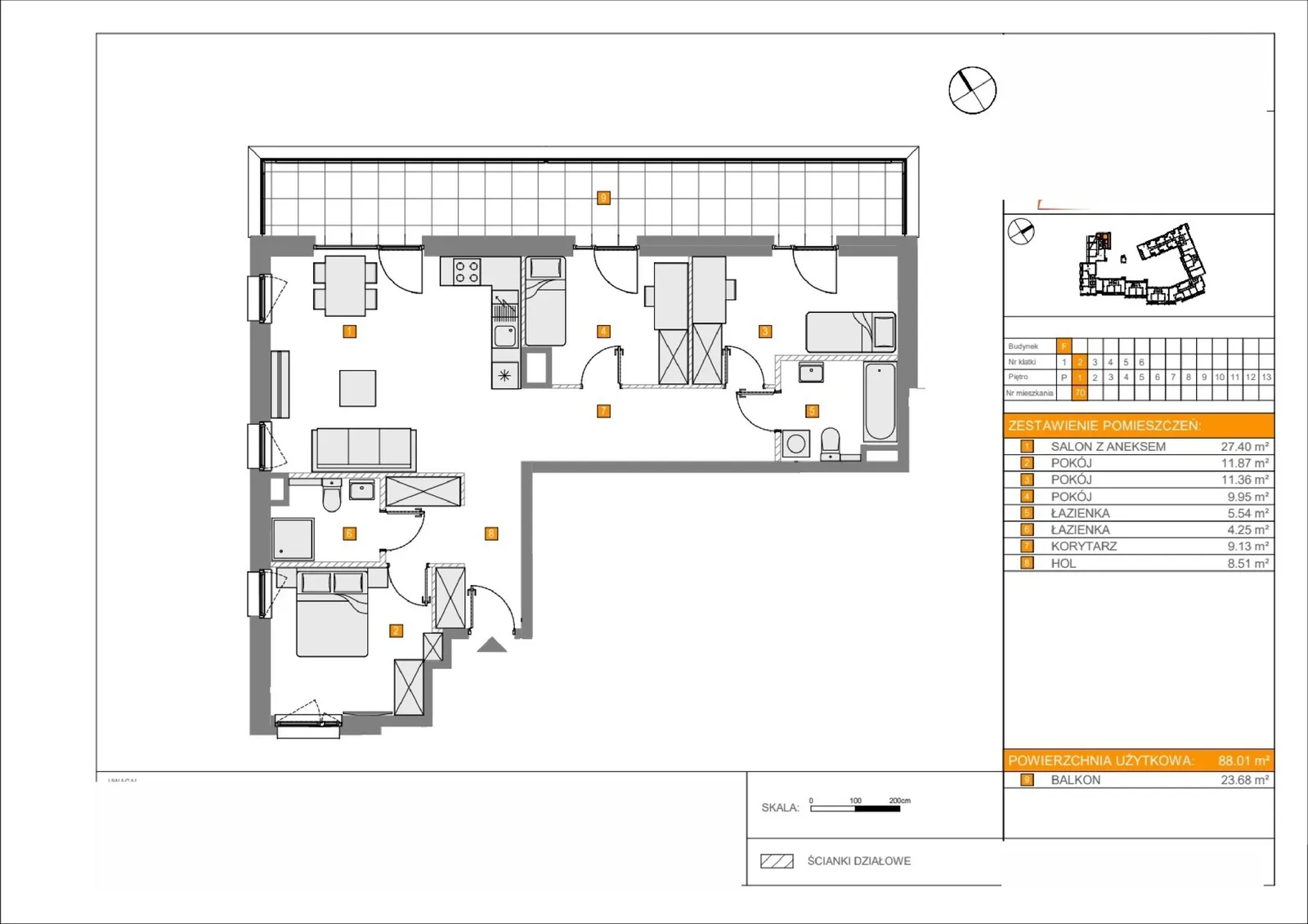 Floor plan: Lokal F 70, 4 pok.