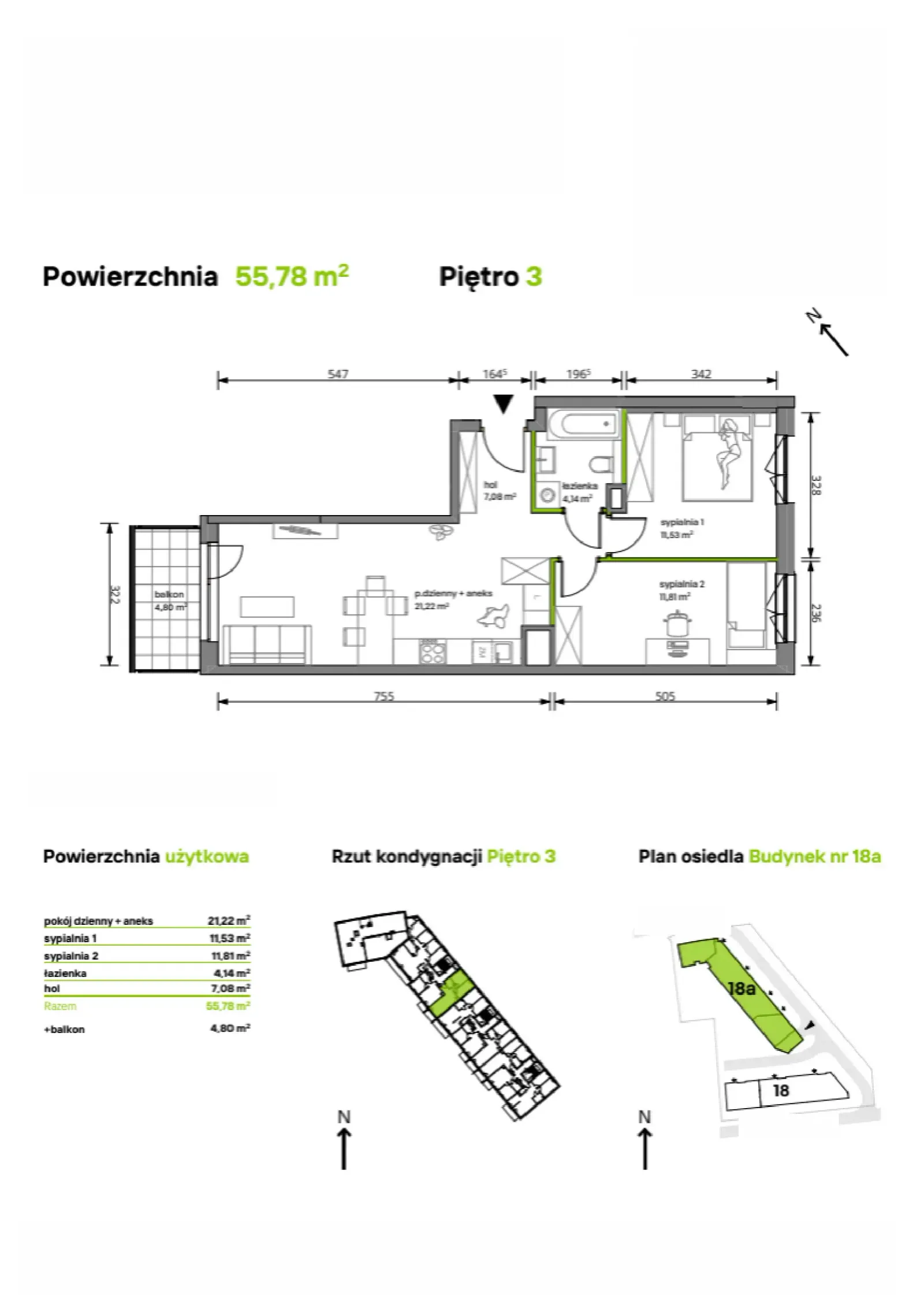 Rzut: Lokal 18A/018, 3 pok.