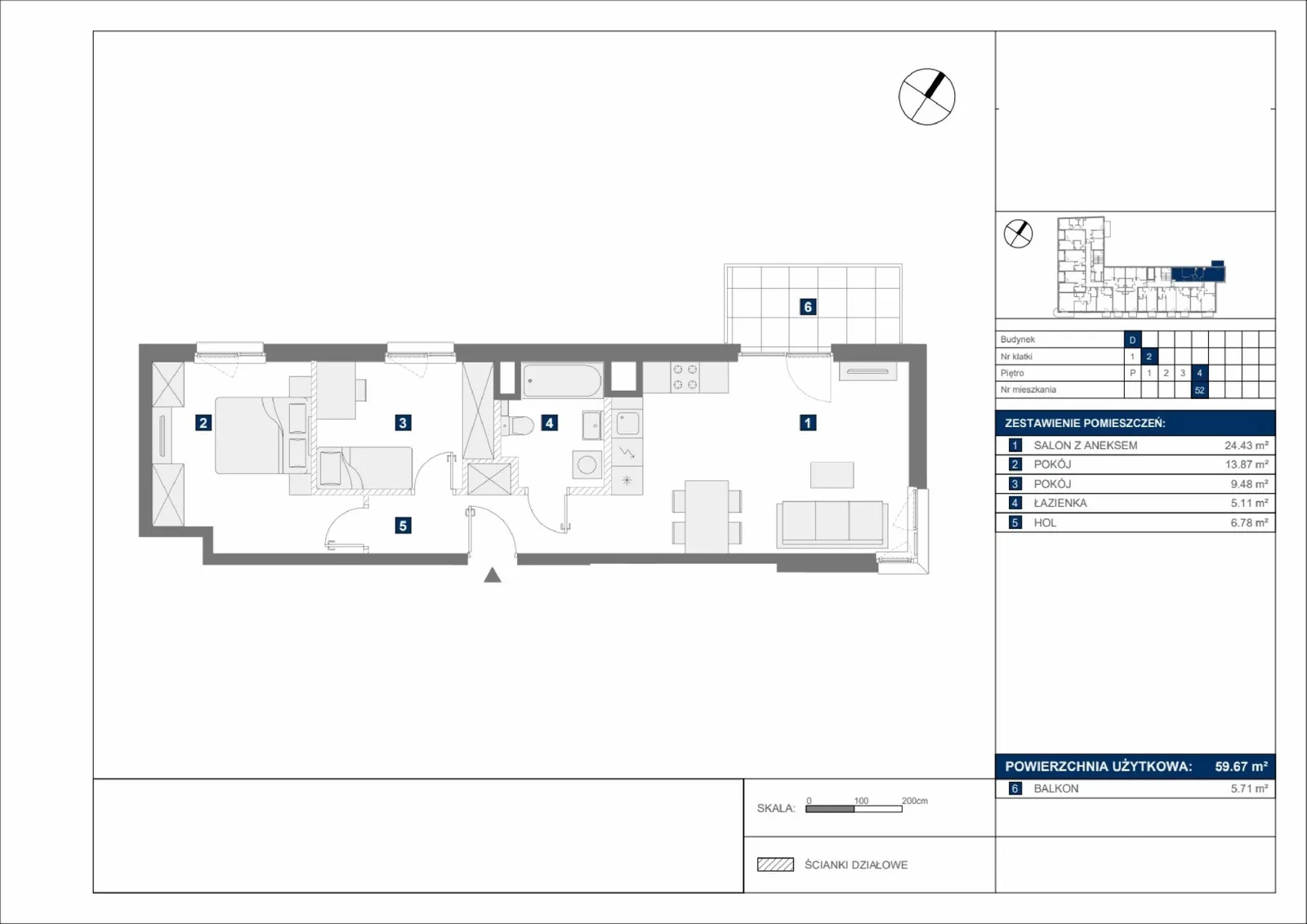 Floor plan: Apartment no. D52