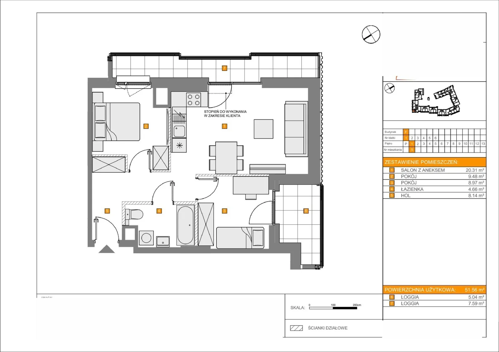 Floor plan: Lokal F 5, 3 pok.