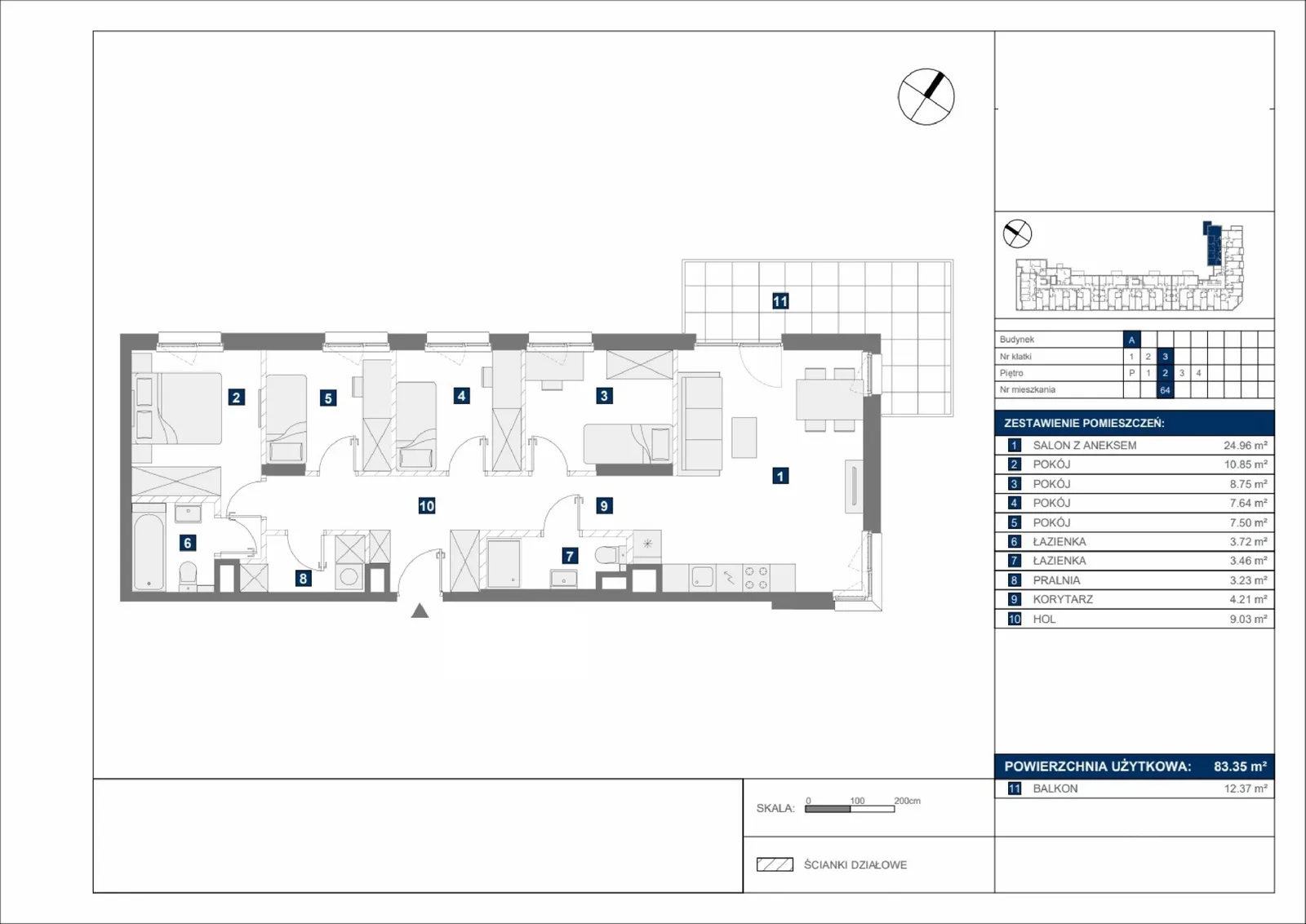 Floor plan: Apartment no. A64