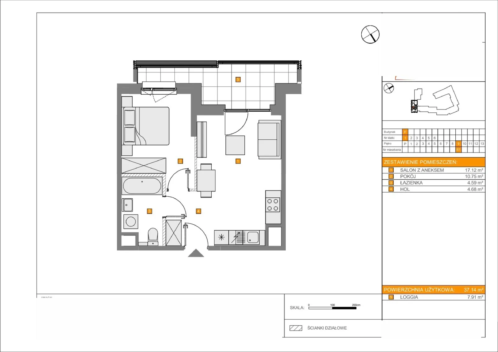 Floor plan: Lokal F 51, 2 pok.