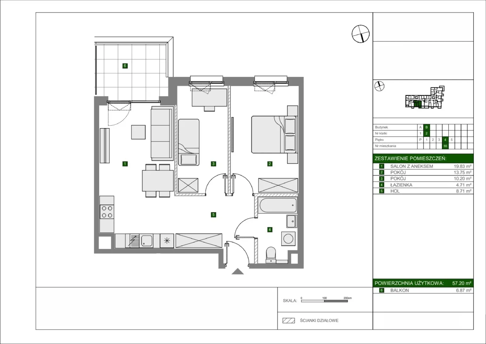 Floor plan: Apartment no. B55