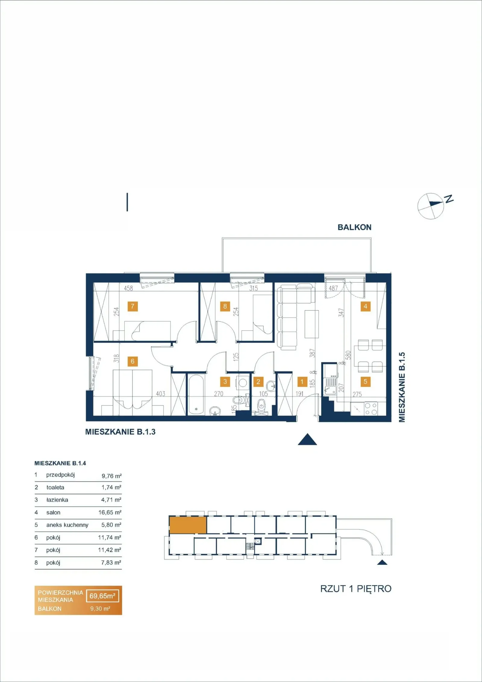 Floor plan: Apartment no. B.1.4